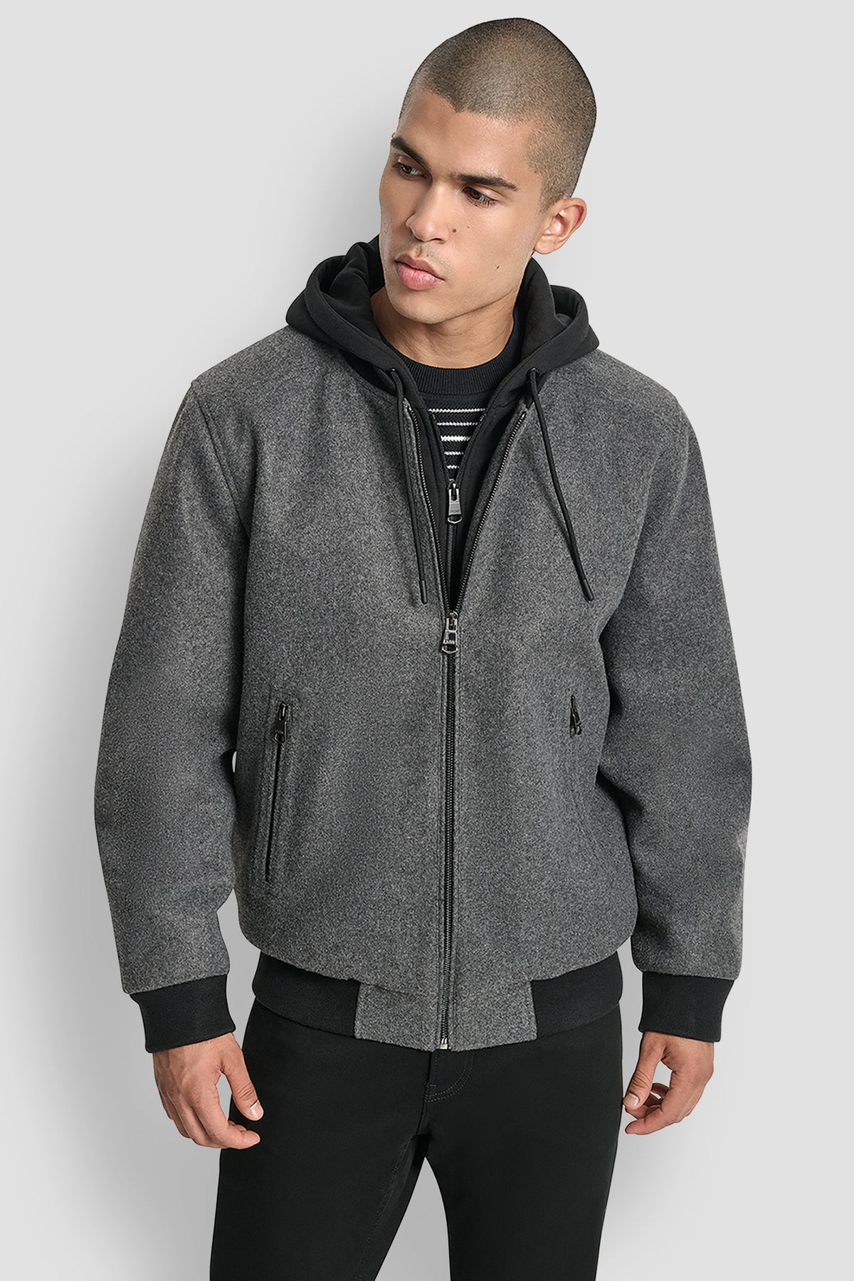Faux Wool Bomber With Hooded Bib | Bomber | DKNY
