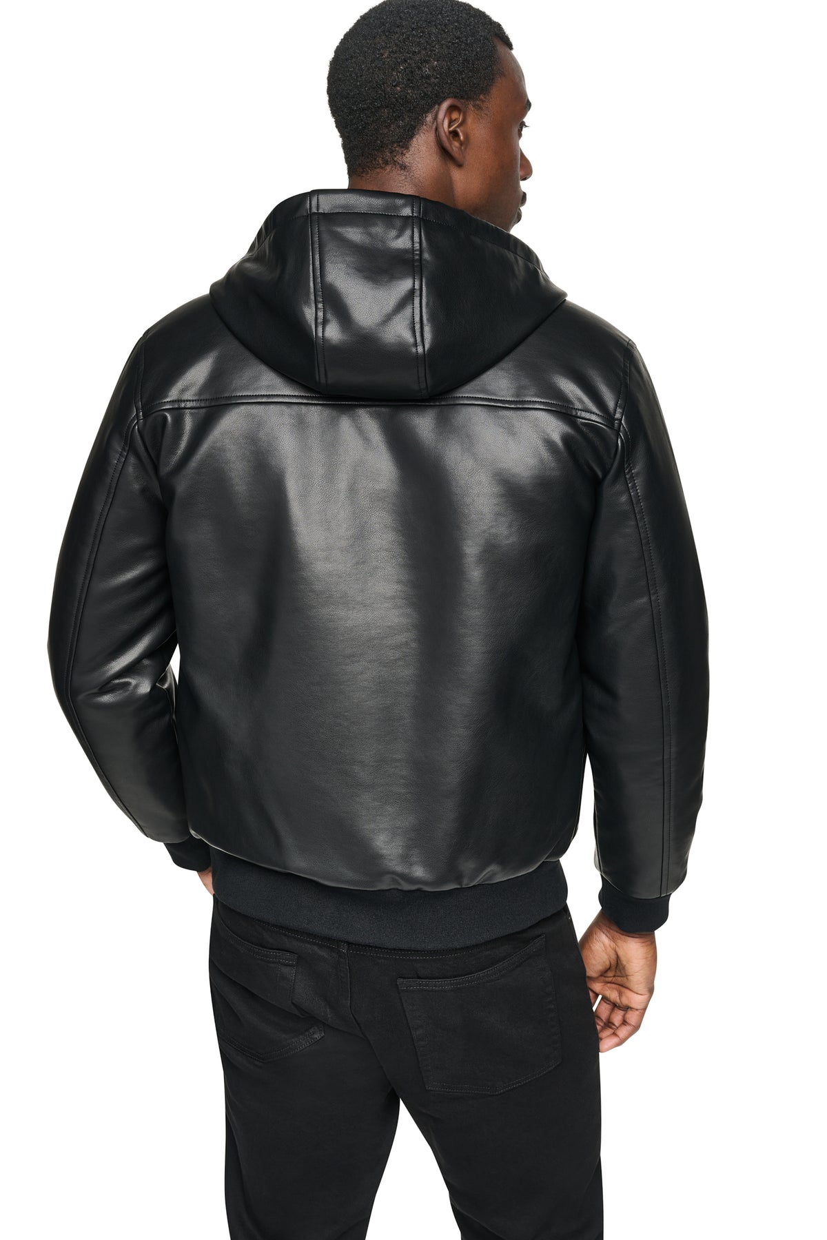 FAUX LEATHER HOODED BOMBER JACET View 2 | Mens Coats and Jackets FAUX LEATHER HOODED BOMBER JACET View 2 | Mens Coats and Jackets