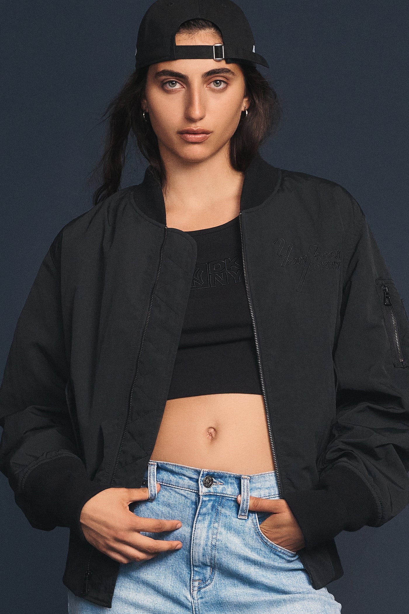 Black DKNY X YANKEES PLAYER’S JACKET, VIEW 2 | DKNY X NEW YORK YANKEES Black DKNY X YANKEES PLAYER’S JACKET, VIEW 2 | DKNY X NEW YORK YANKEES