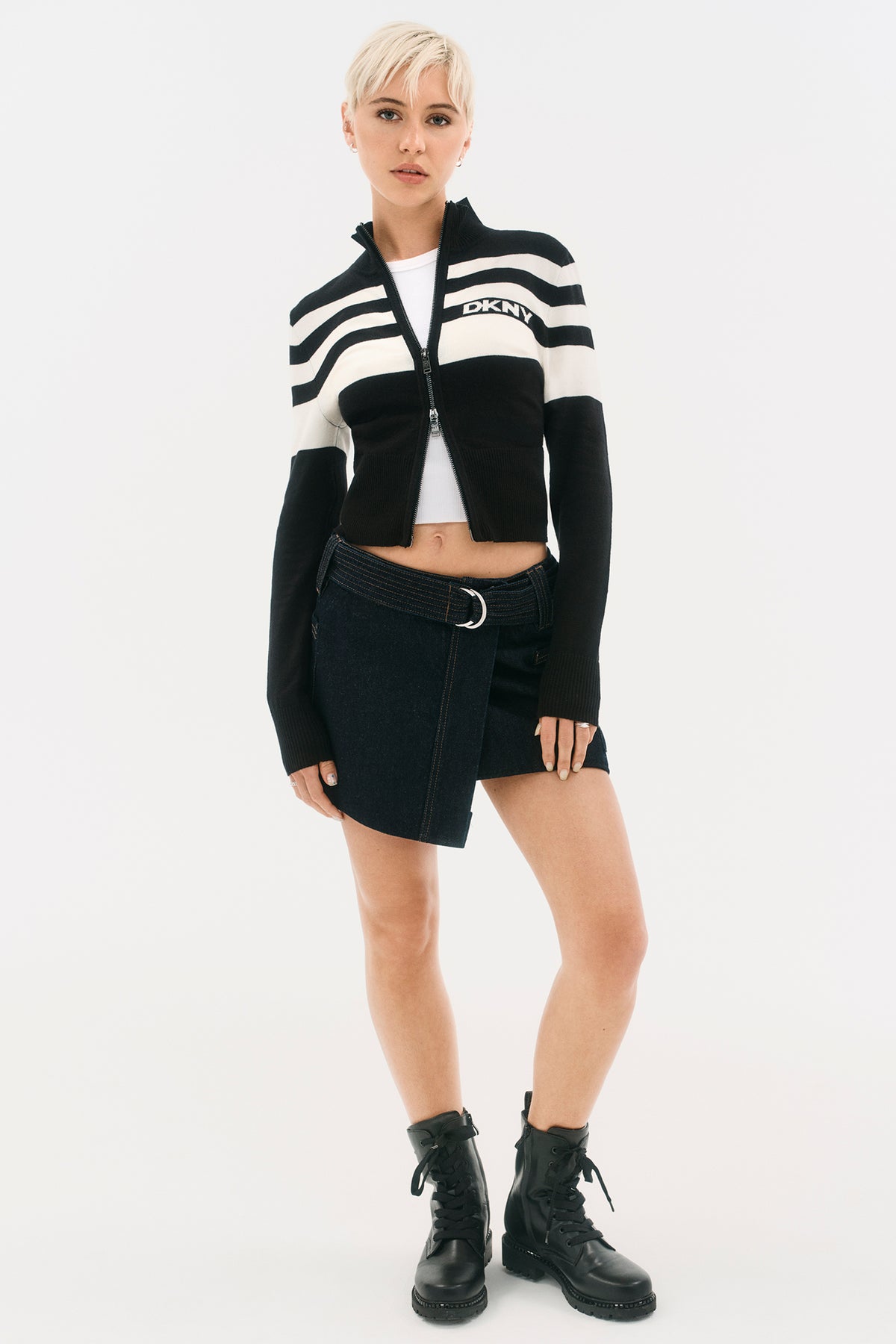 STRIPED MOCK NECK ZIP SWEATER View 1 | Under $100 STRIPED MOCK NECK ZIP SWEATER View 1 | Under $100