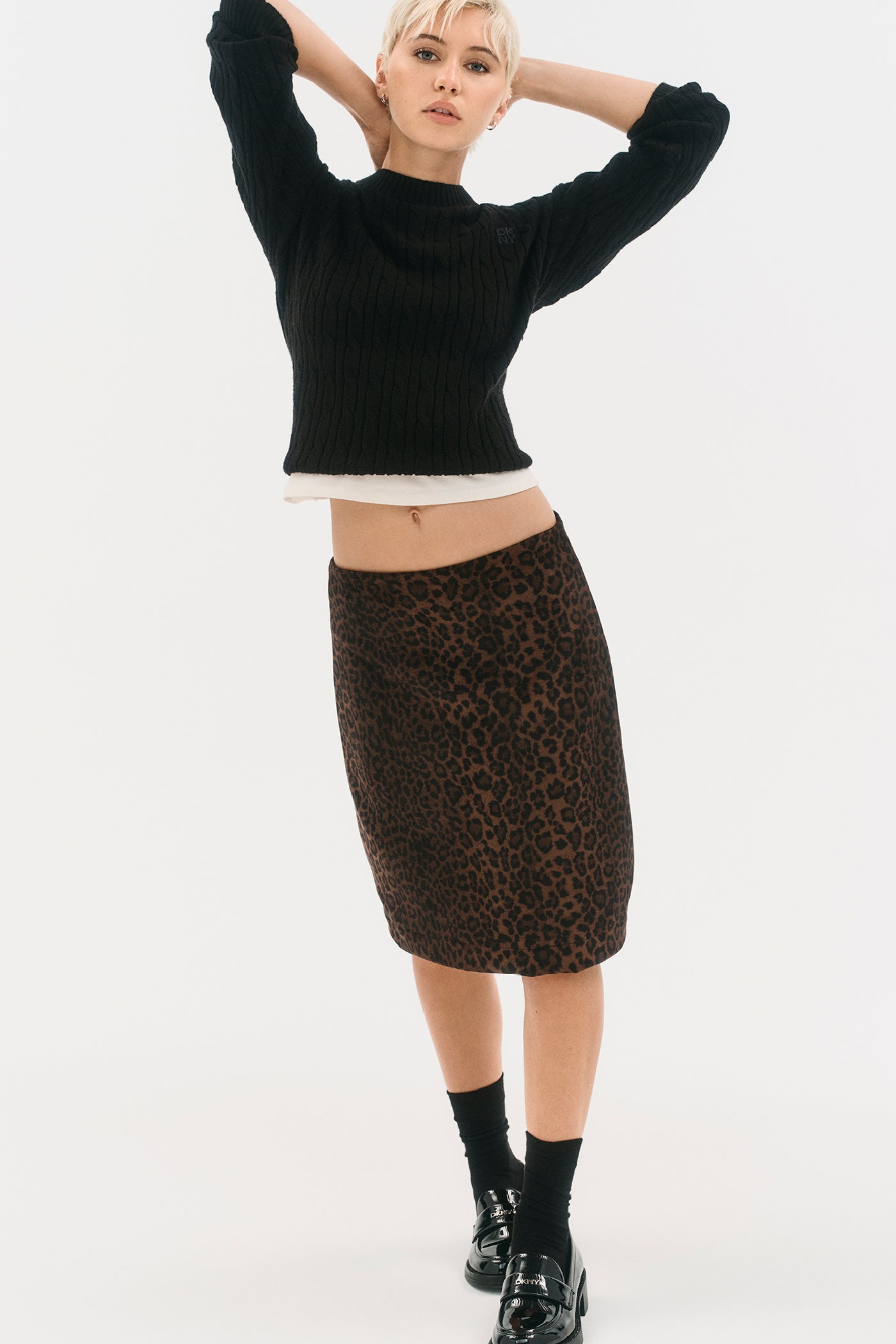 LEOPARD FAUX SUEDE MIDI SKIRT View 1 | DKNY25 LEOPARD FAUX SUEDE MIDI SKIRT View 1 | DKNY25