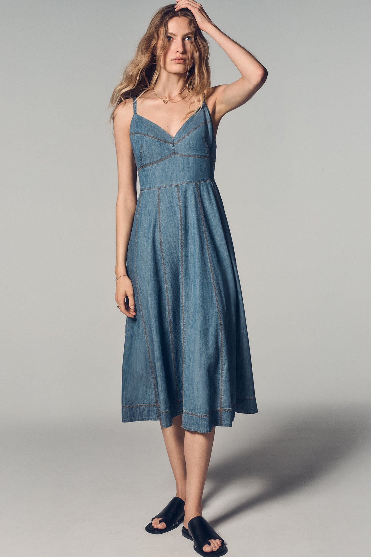 Denim Midi Fit & Flare Dress | CasualVacation