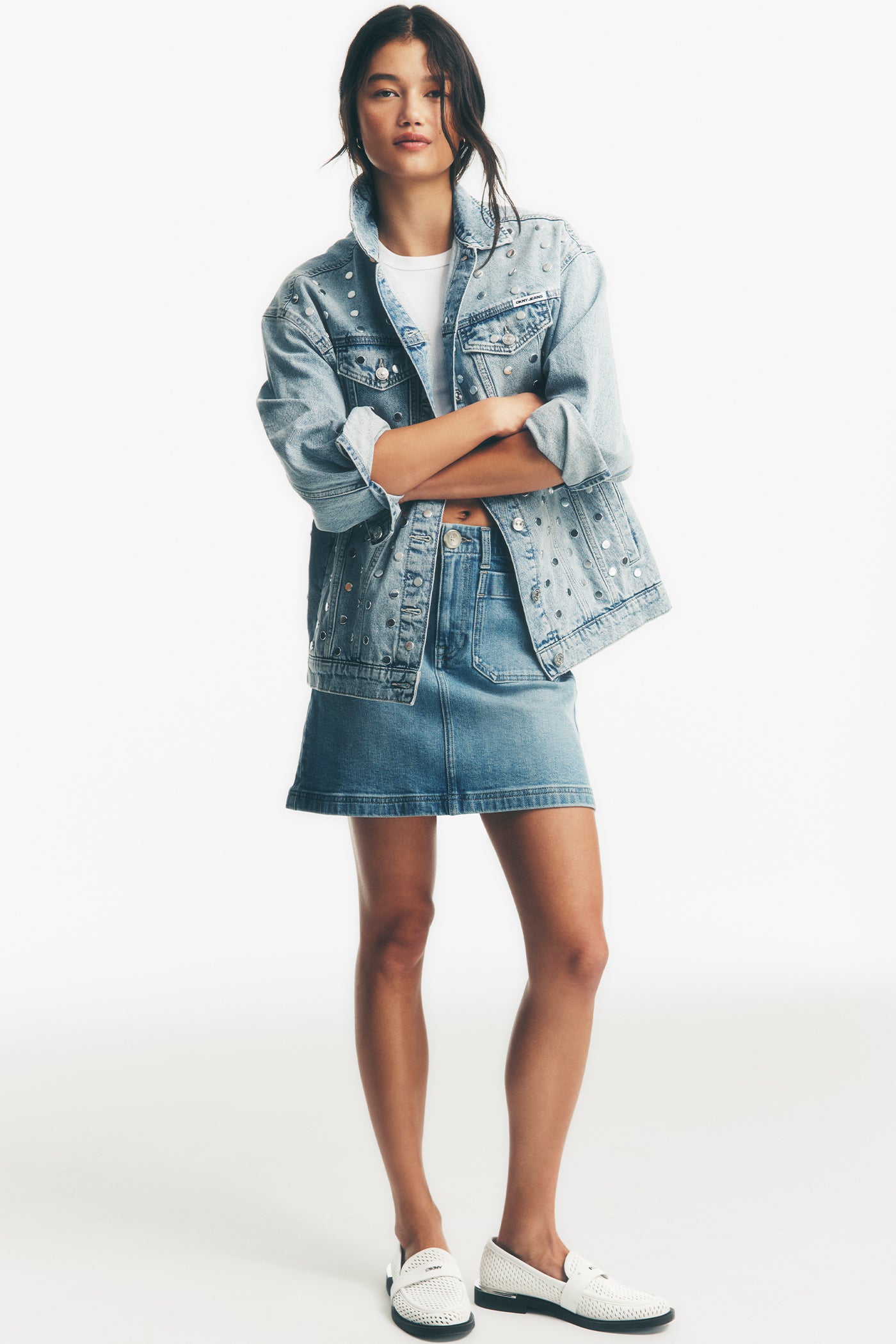 OVERSIZED DENIM TRUCKER JACKET WITH STUDS View 1 OVERSIZED DENIM TRUCKER JACKET WITH STUDS View 1