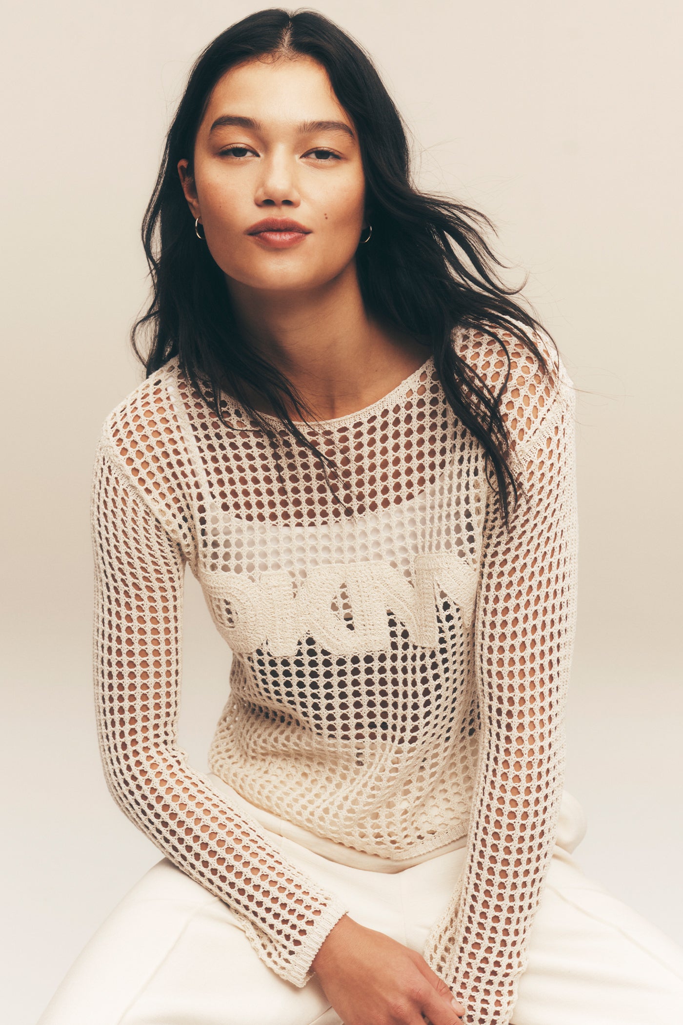 CROCHET OPEN-STITCH LOGO SWEATER VIEW 2 CROCHET OPEN-STITCH LOGO SWEATER VIEW 2