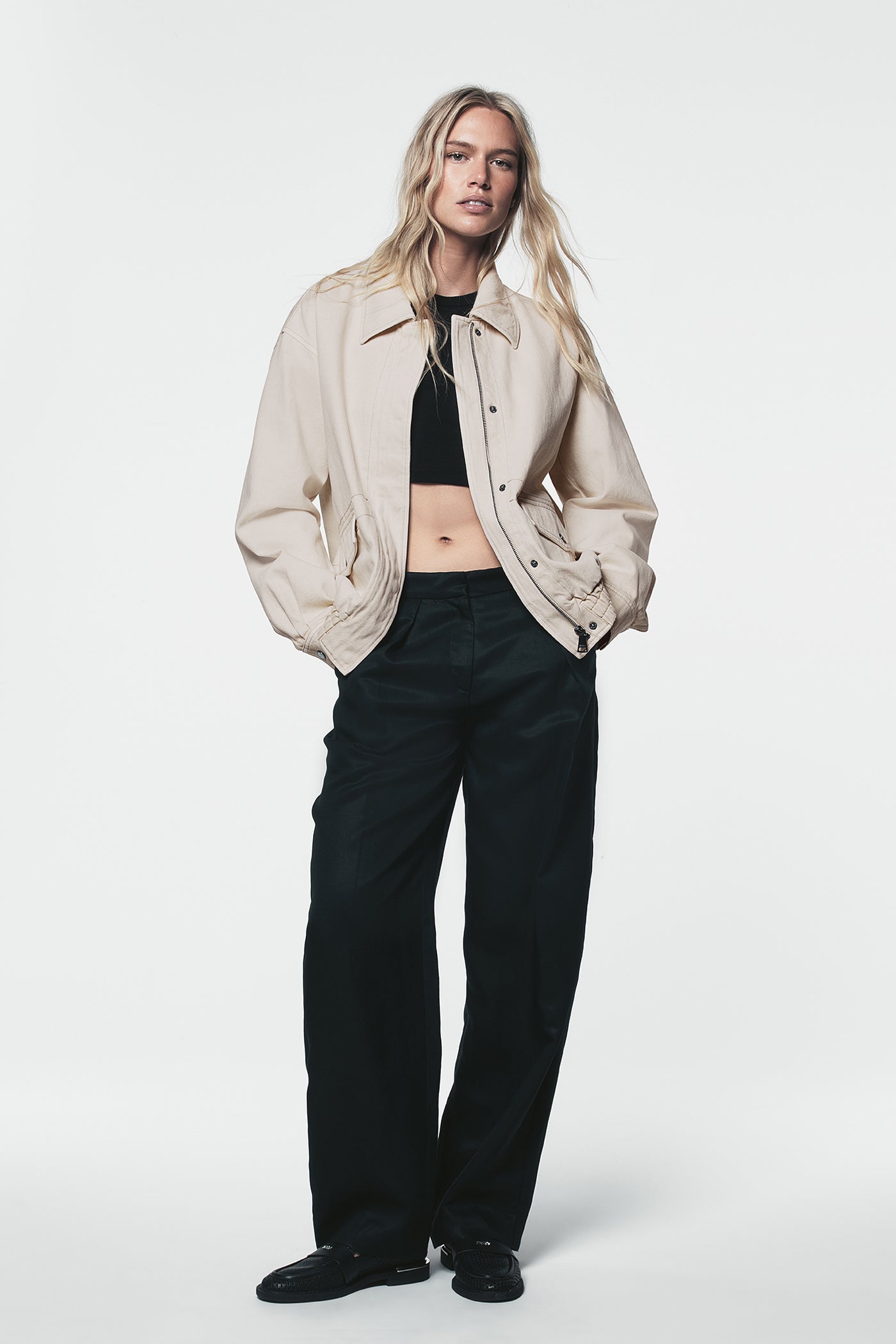 COLLARED FULL ZIP BOMBER JACKET VIEW 3 | Clothing