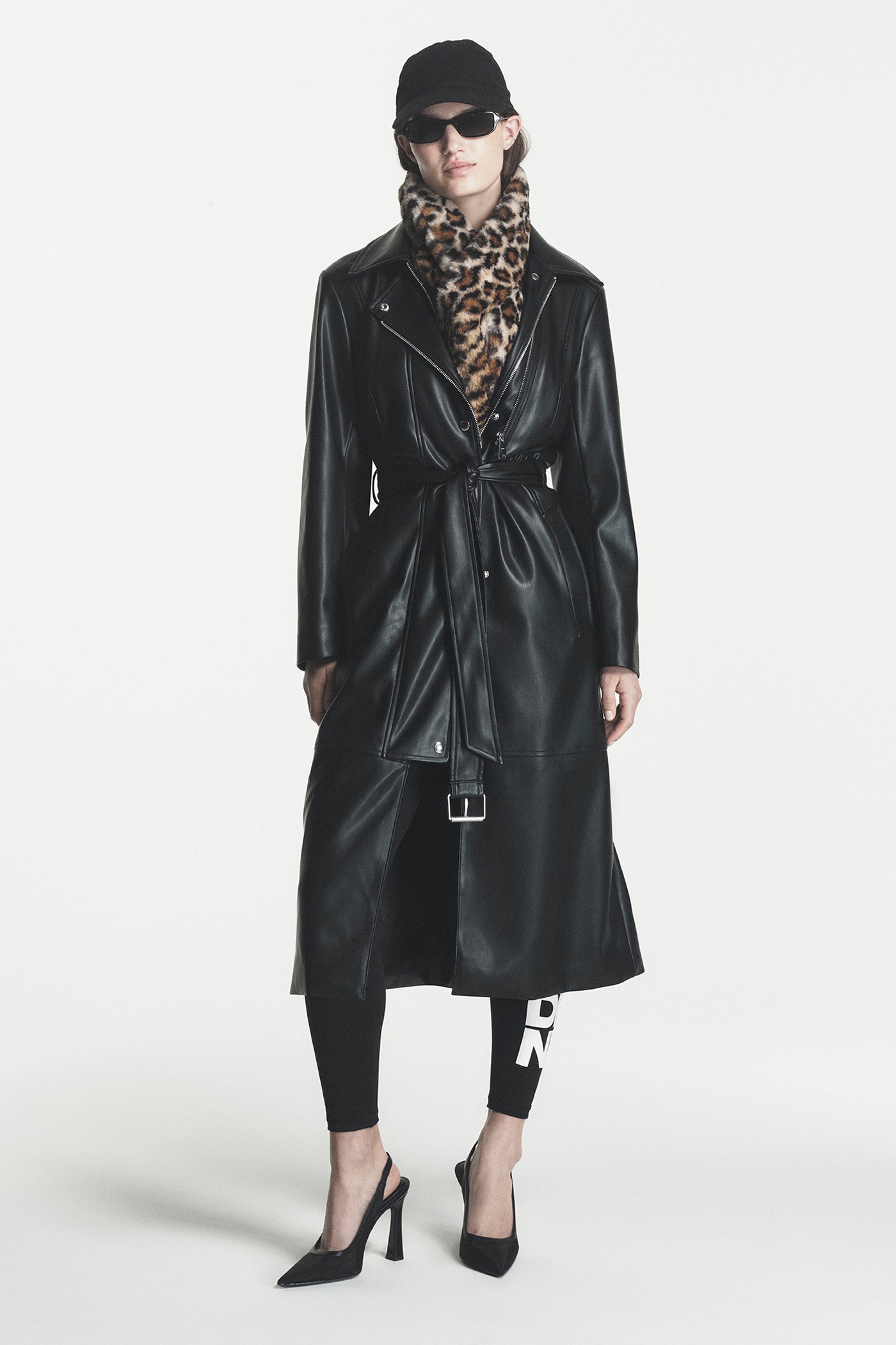 FAUX LEATHER BELTED TRENCH VIEW 1