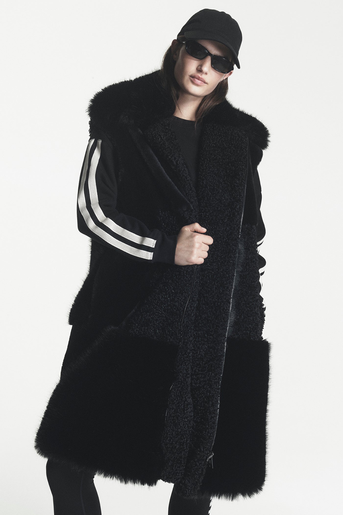 PATCH FAUX FUR LONG VEST VIEW 1