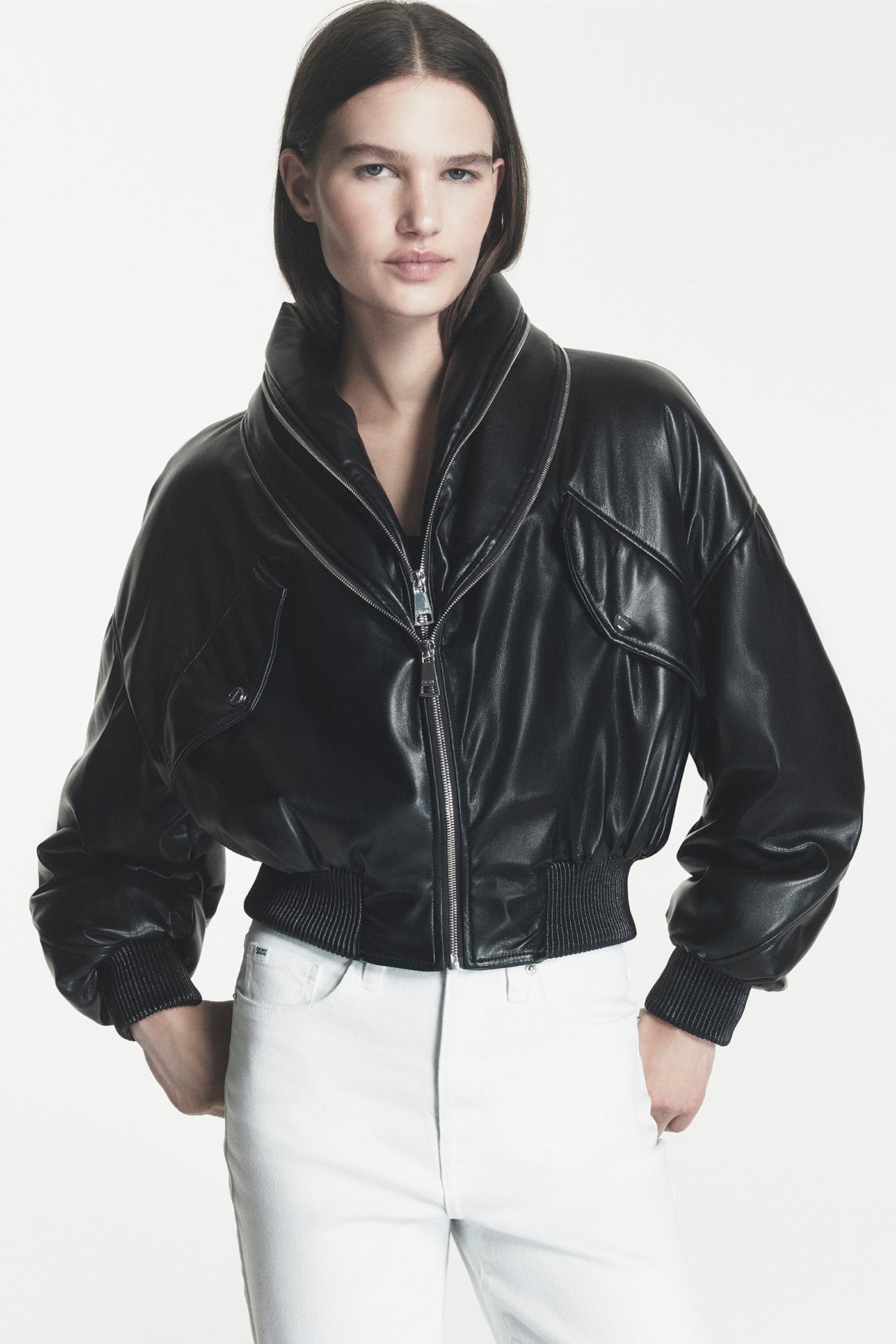 FAUX LEATHER BOMBER JACKET VIEW 1