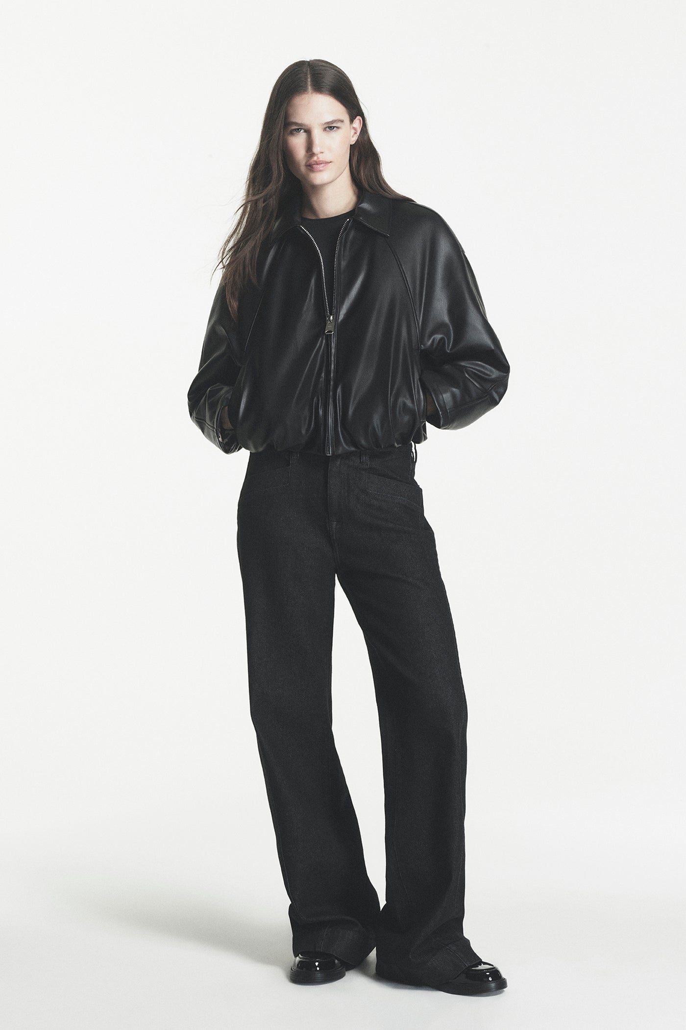 FAUX LEATHER BUBBLE HEM JACKET VIEW 1