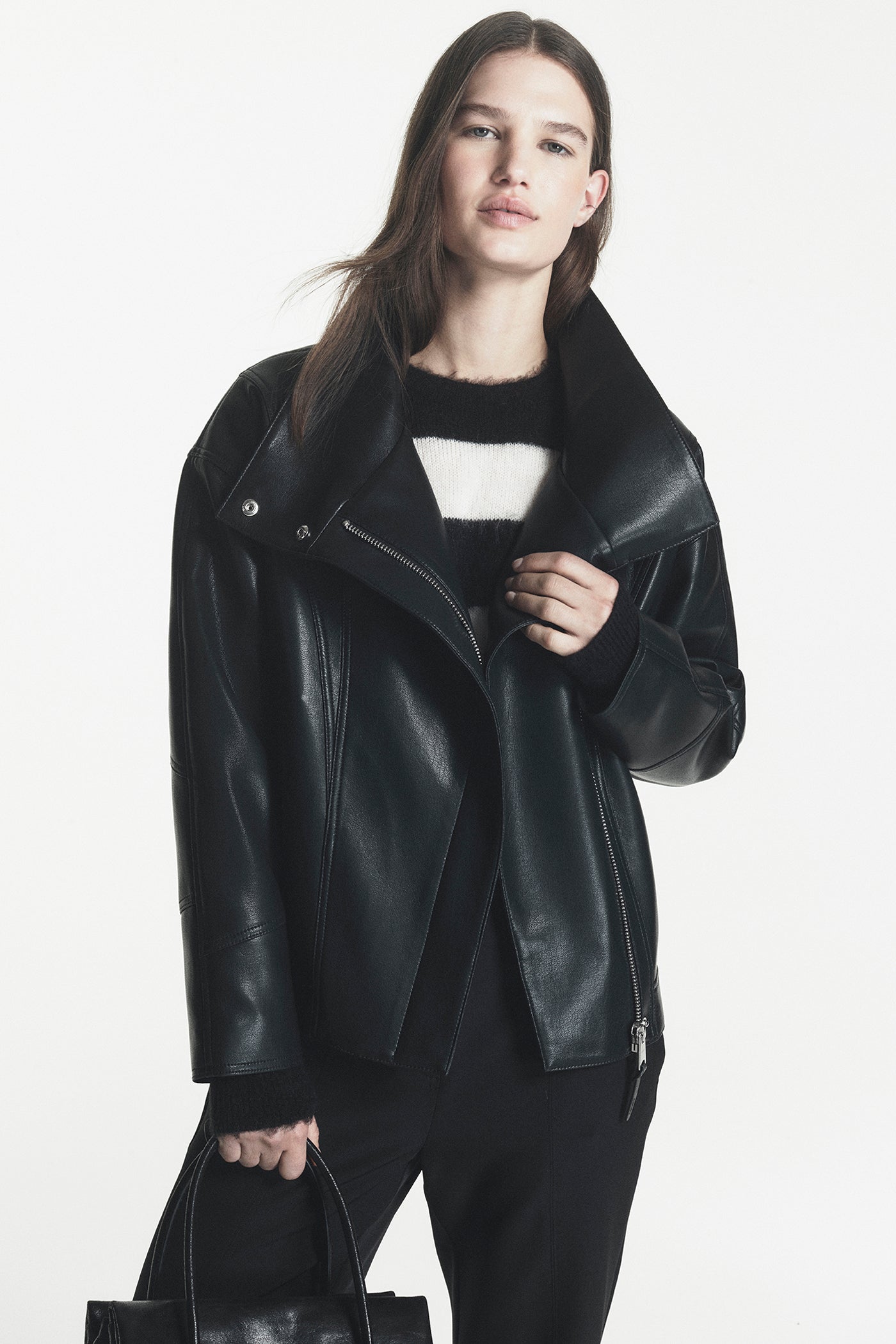 ASYMMETRIC FAUX LEATHER JACKET VIEW 2