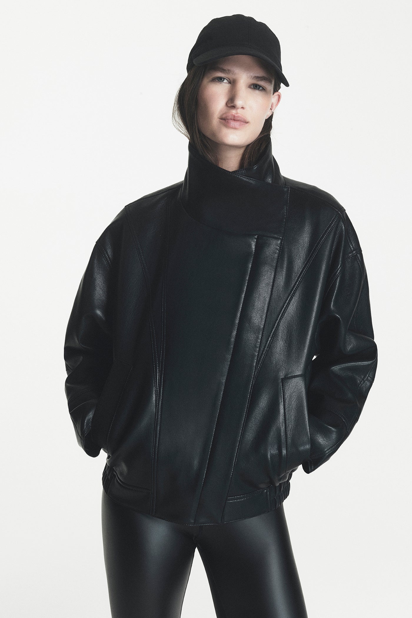 ASYMMETRIC FAUX LEATHER JACKET VIEW 1