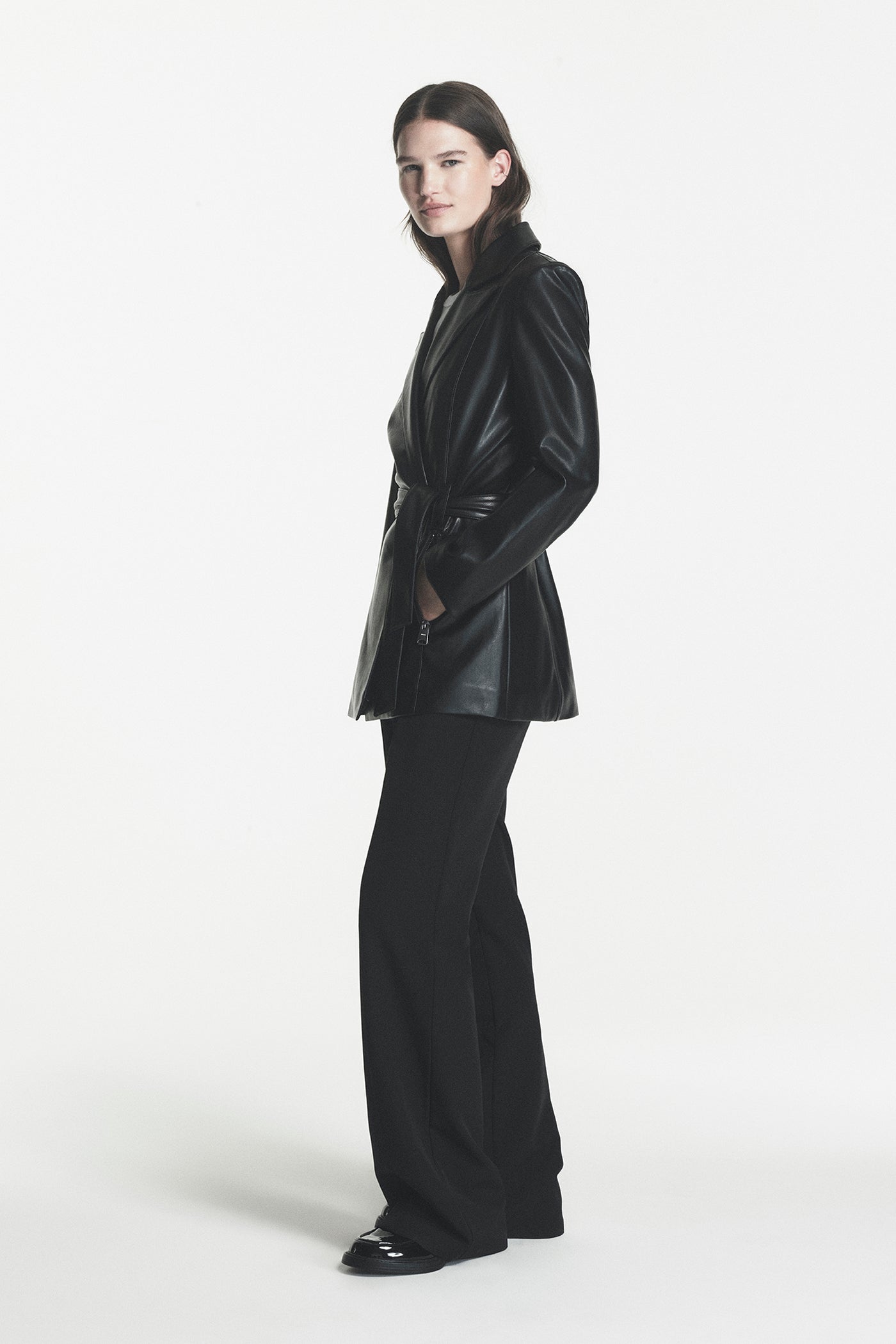 FAUX LEATHER BLAZER COAT VIEW 2