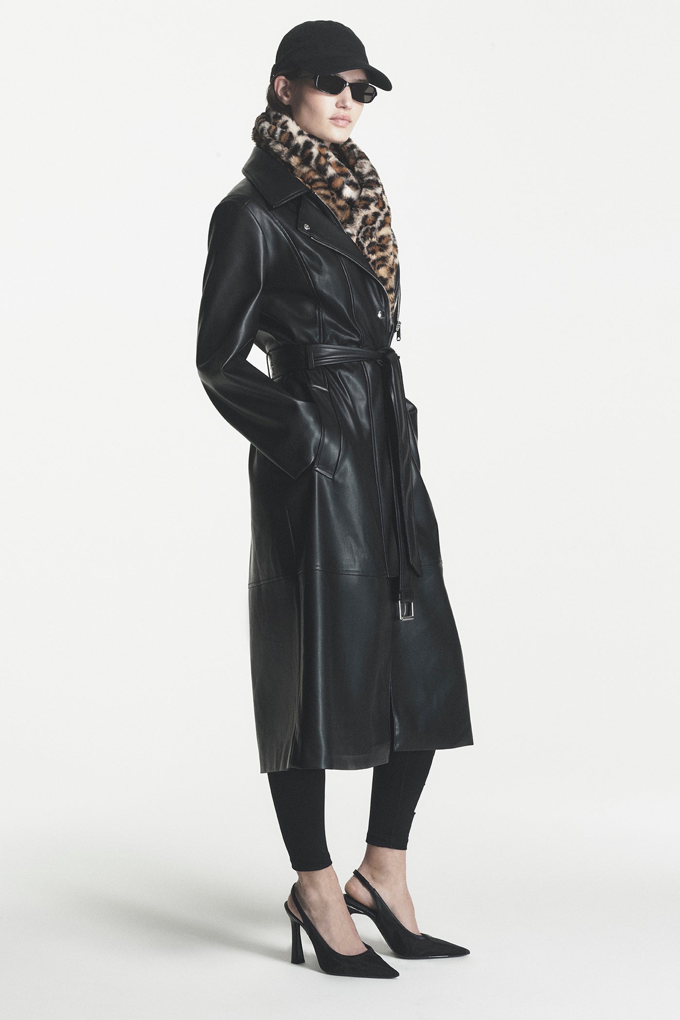 FAUX LEATHER BELTED TRENCH VIEW 2