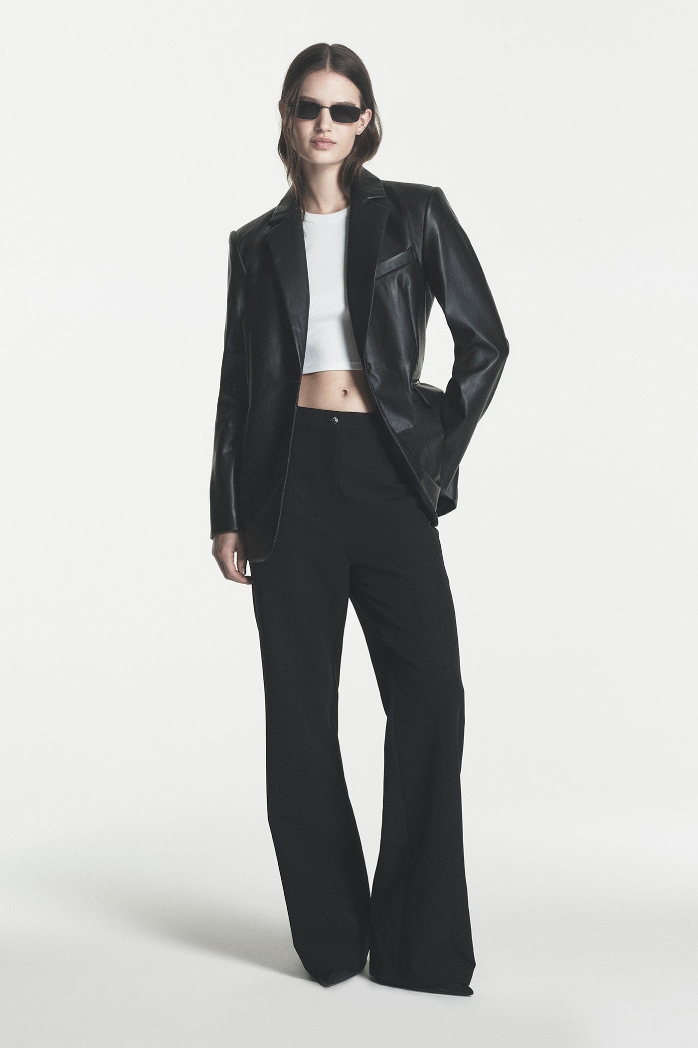 FAUX LEATHER ONE BUTTON BLAZER VIEW 2