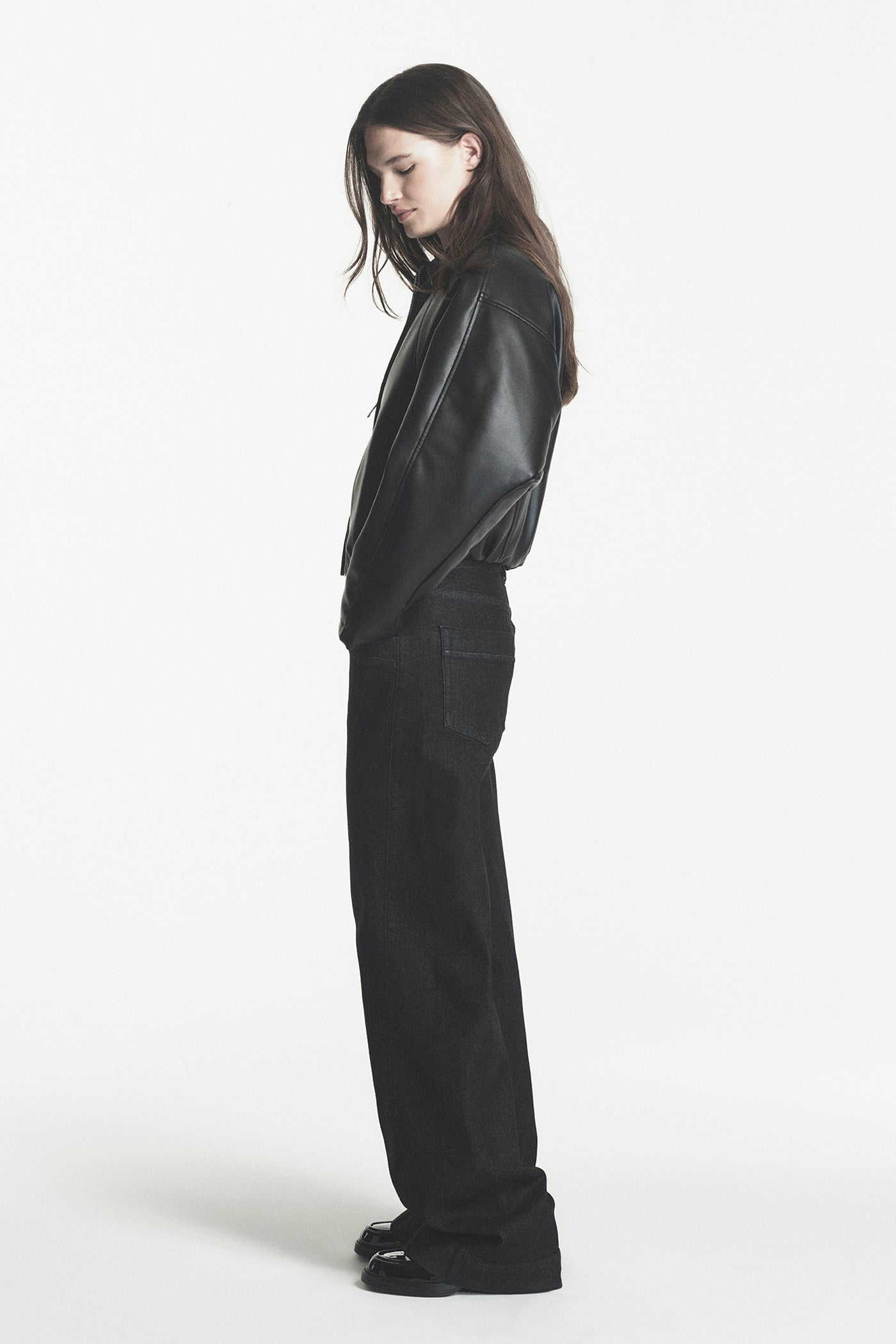 FAUX LEATHER BUBBLE HEM JACKET VIEW 2