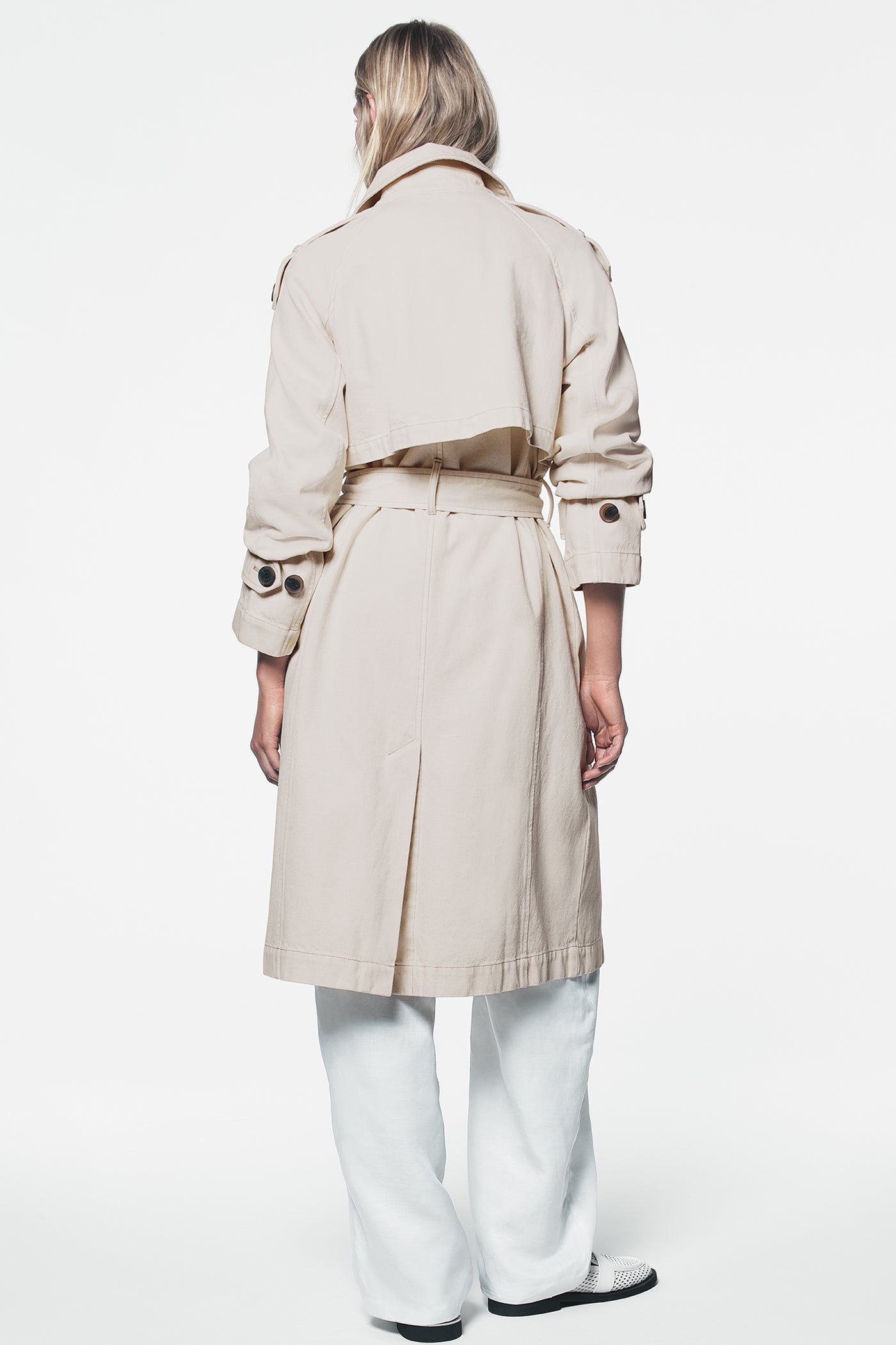 Parchment LONG BELTED TRENCH COAT, VIEW 2