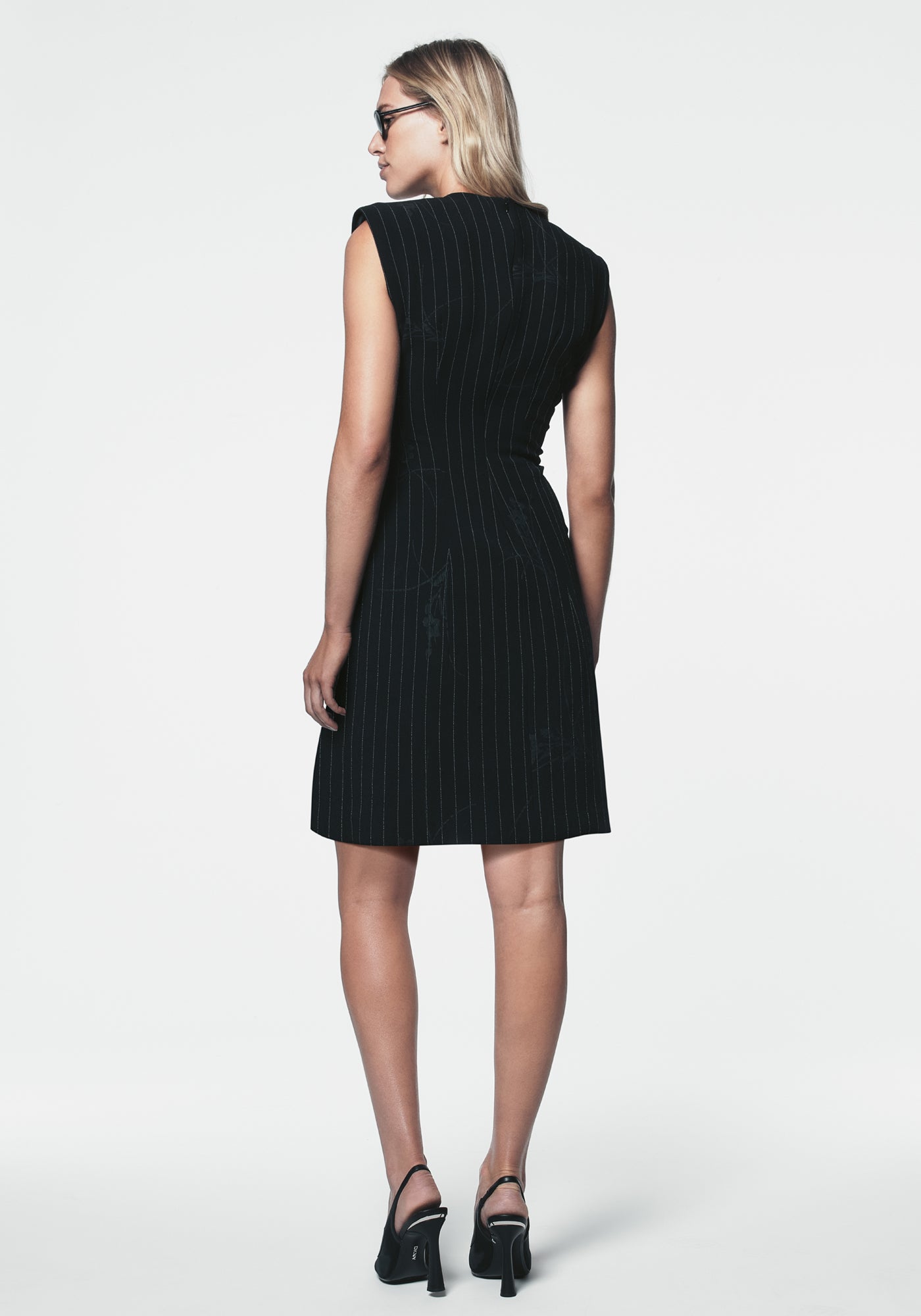Navy/Ivory MOCK NECK SLEEVELESS DRESS, BACK VIEW | Spring 2026 Campaign
