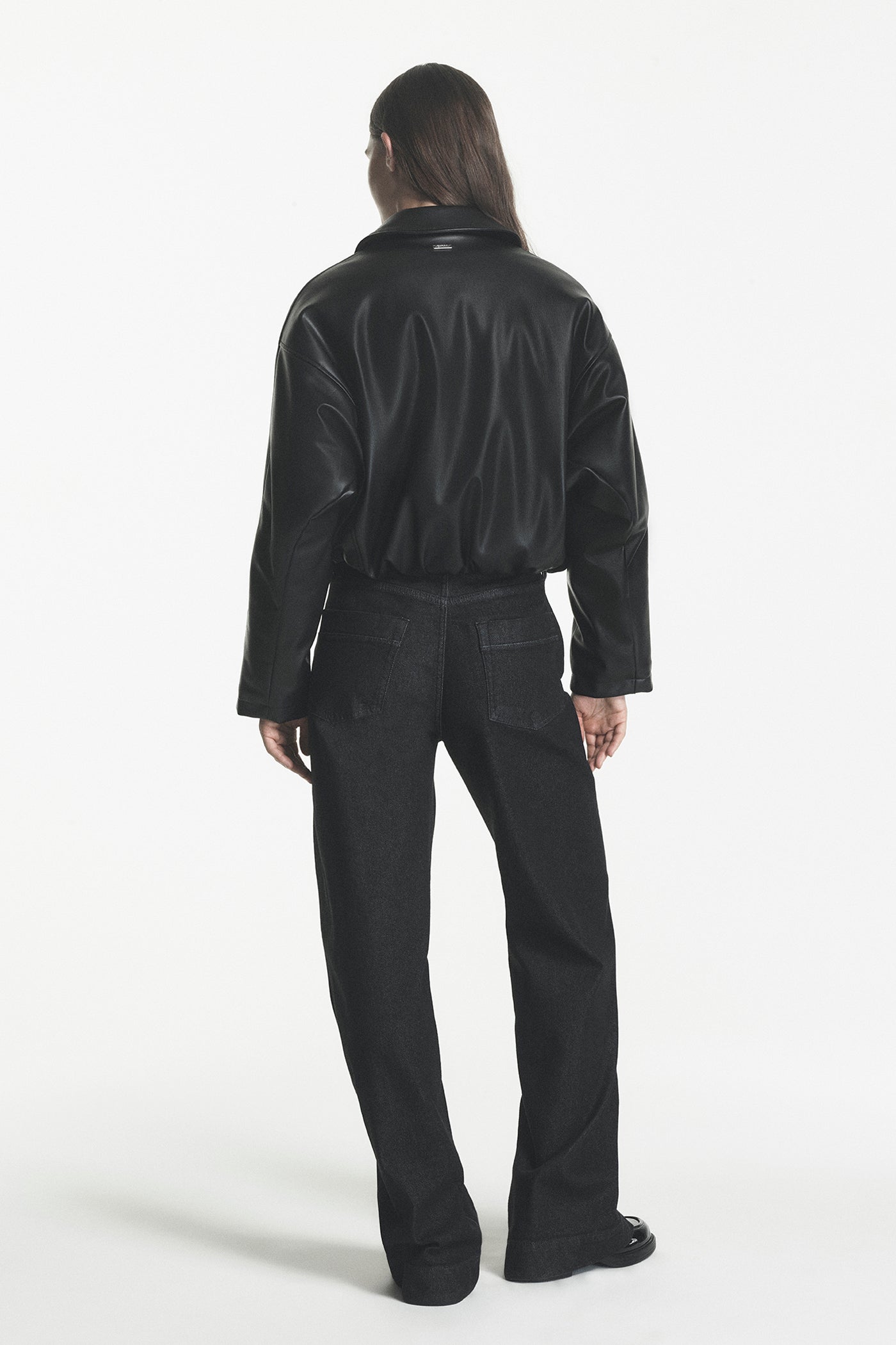 FAUX LEATHER BUBBLE HEM JACKET VIEW 2