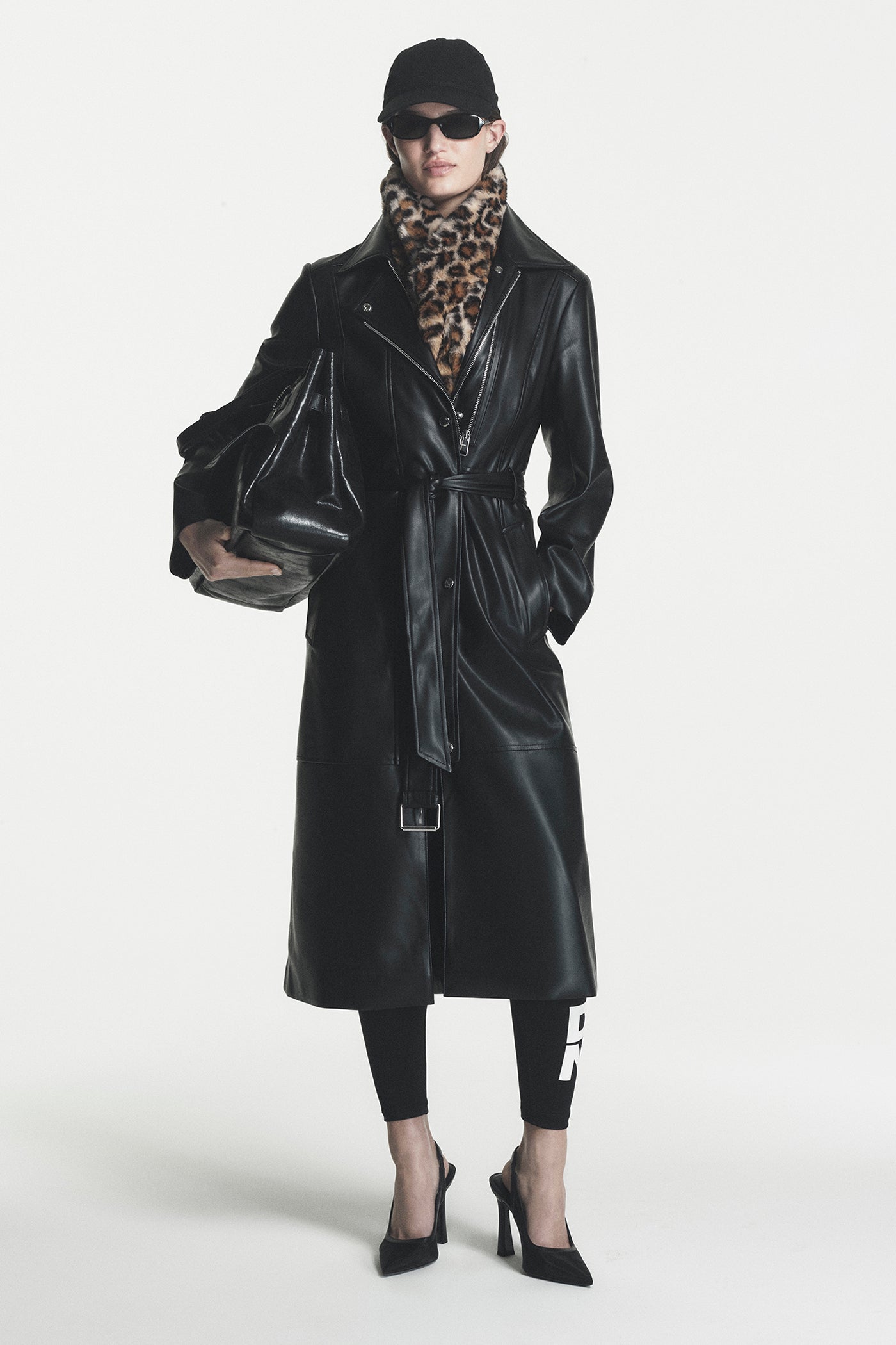 FAUX LEATHER BELTED TRENCH VIEW 2