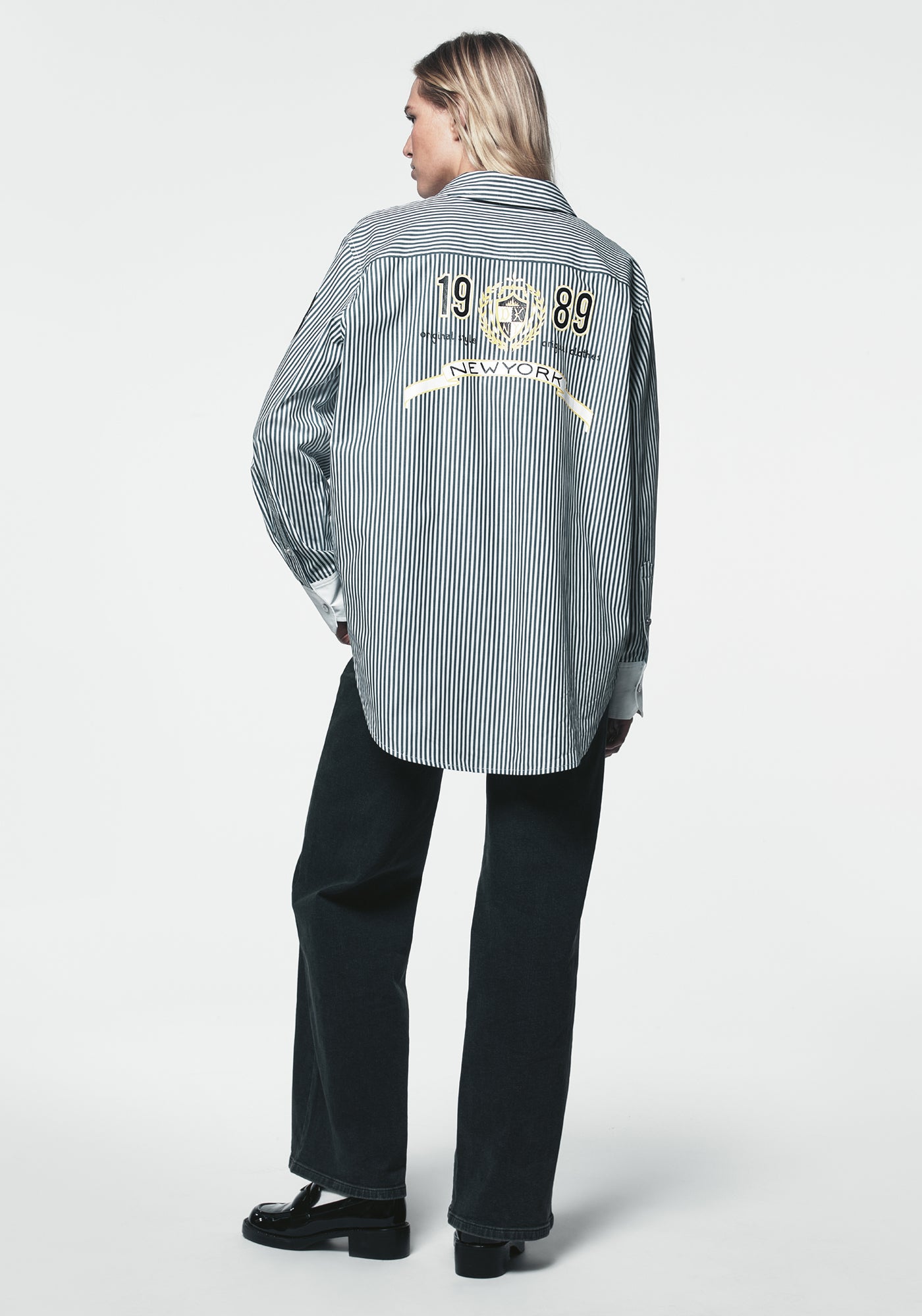 Navy/White 1989 LOGO STRIPED BUTTON DOWN, VIEW 2 | Products