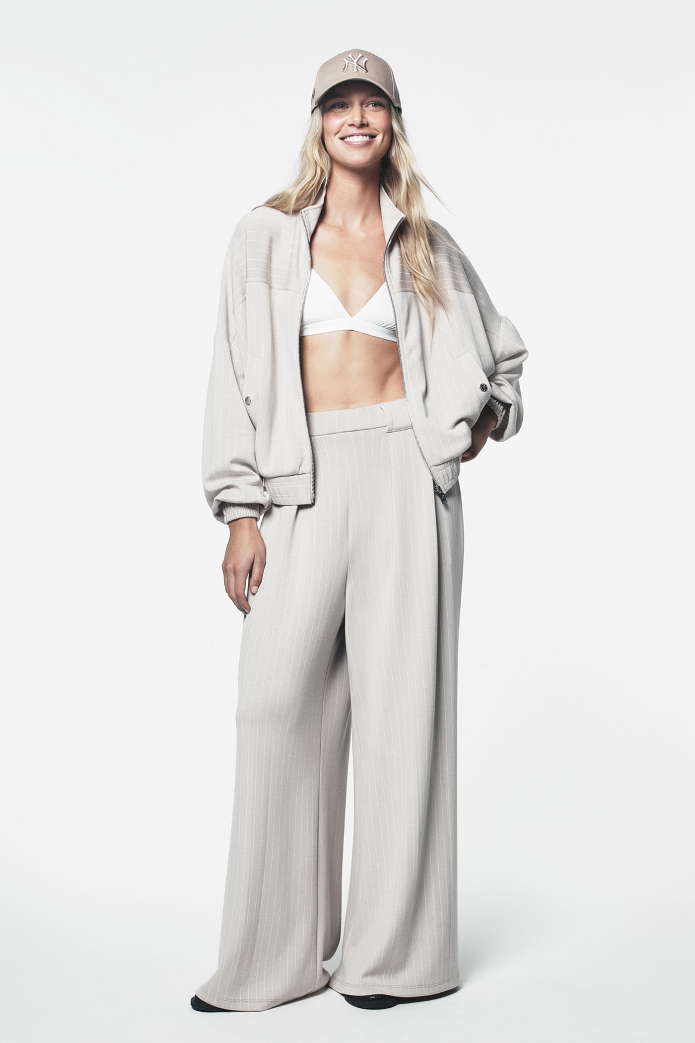 Pebble Pinstripe PINSTRIPE PLEATED PANT, VIEW 1