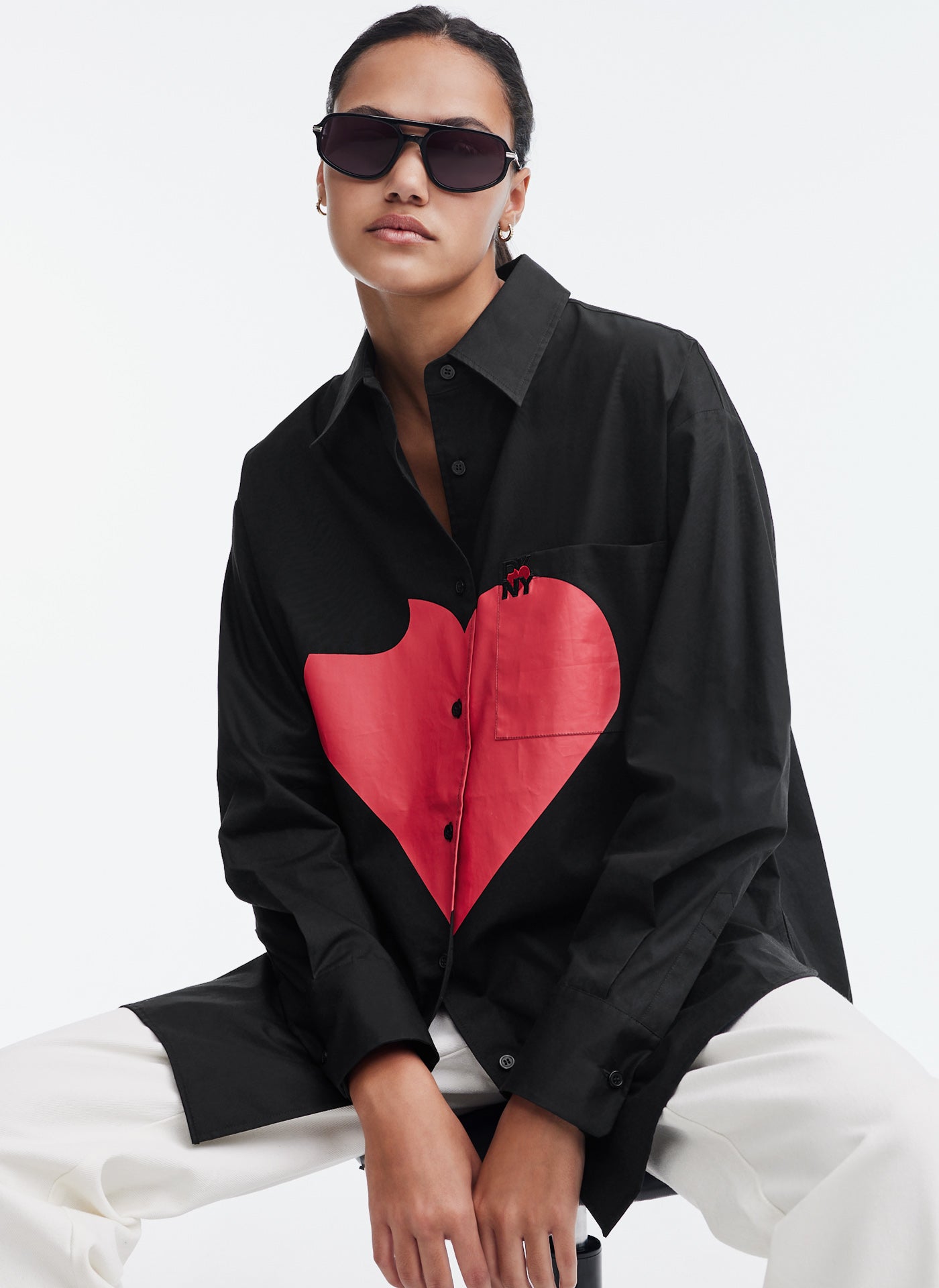 DKNY Oversized Shirt with Printed Heart,Black