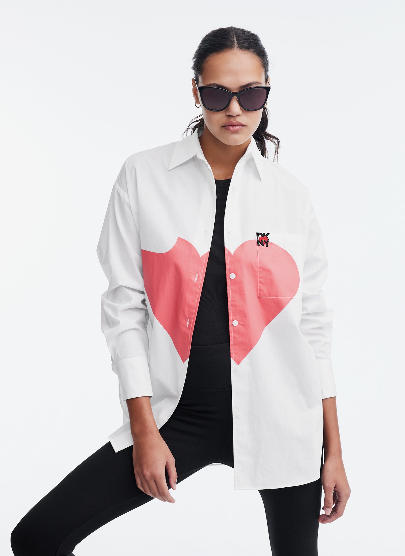 DKNY Oversized Shirt with Printed Heart,White