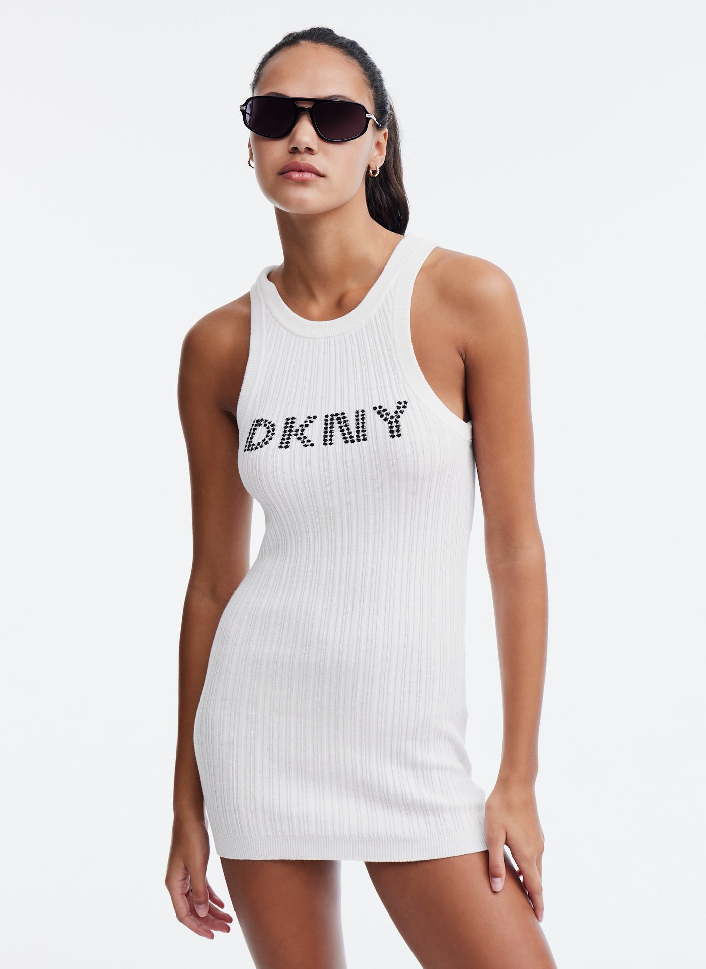 DKNY SWEATER KNIT DRESS,White