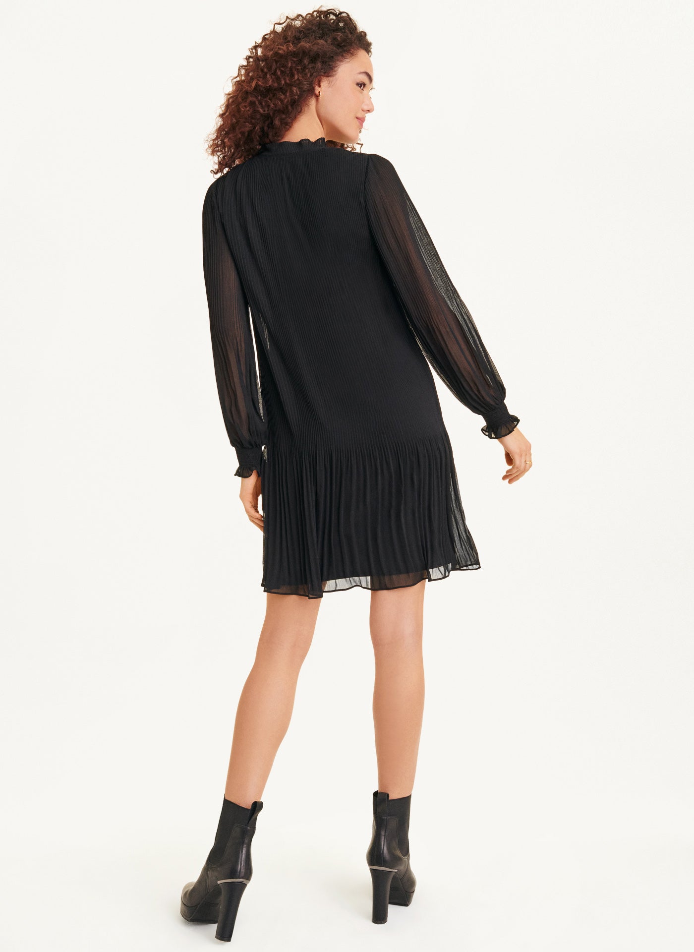 Black Pleated A Line Dress, VIEW 2 | SALE DRESSES