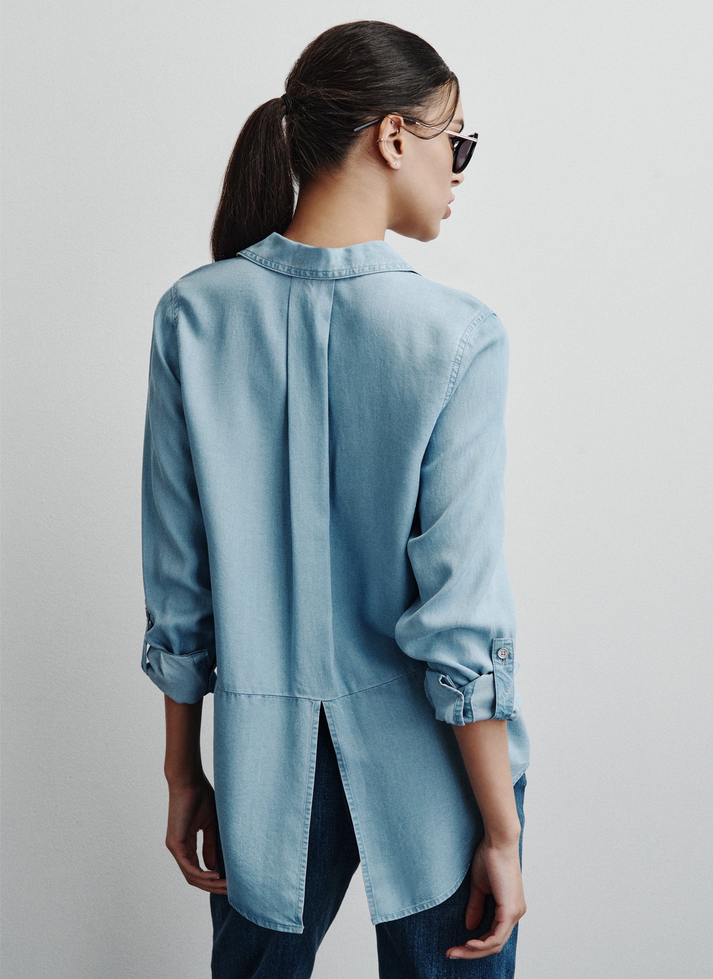 SPLIT BACK BUTTON FRONT SHIRT