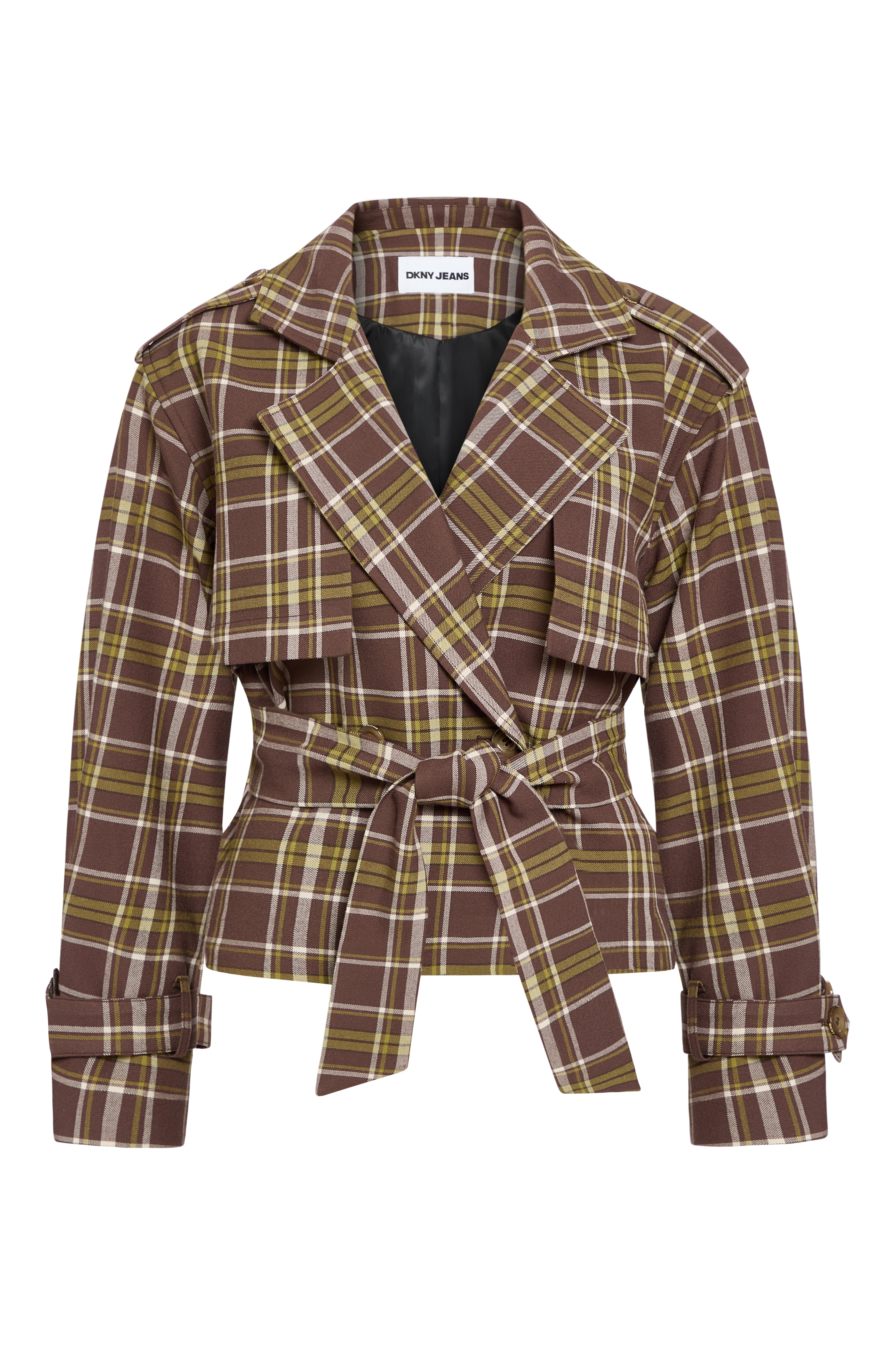 PLAID DOUBLE BREASTED SHORT TRENCH VIEW 13