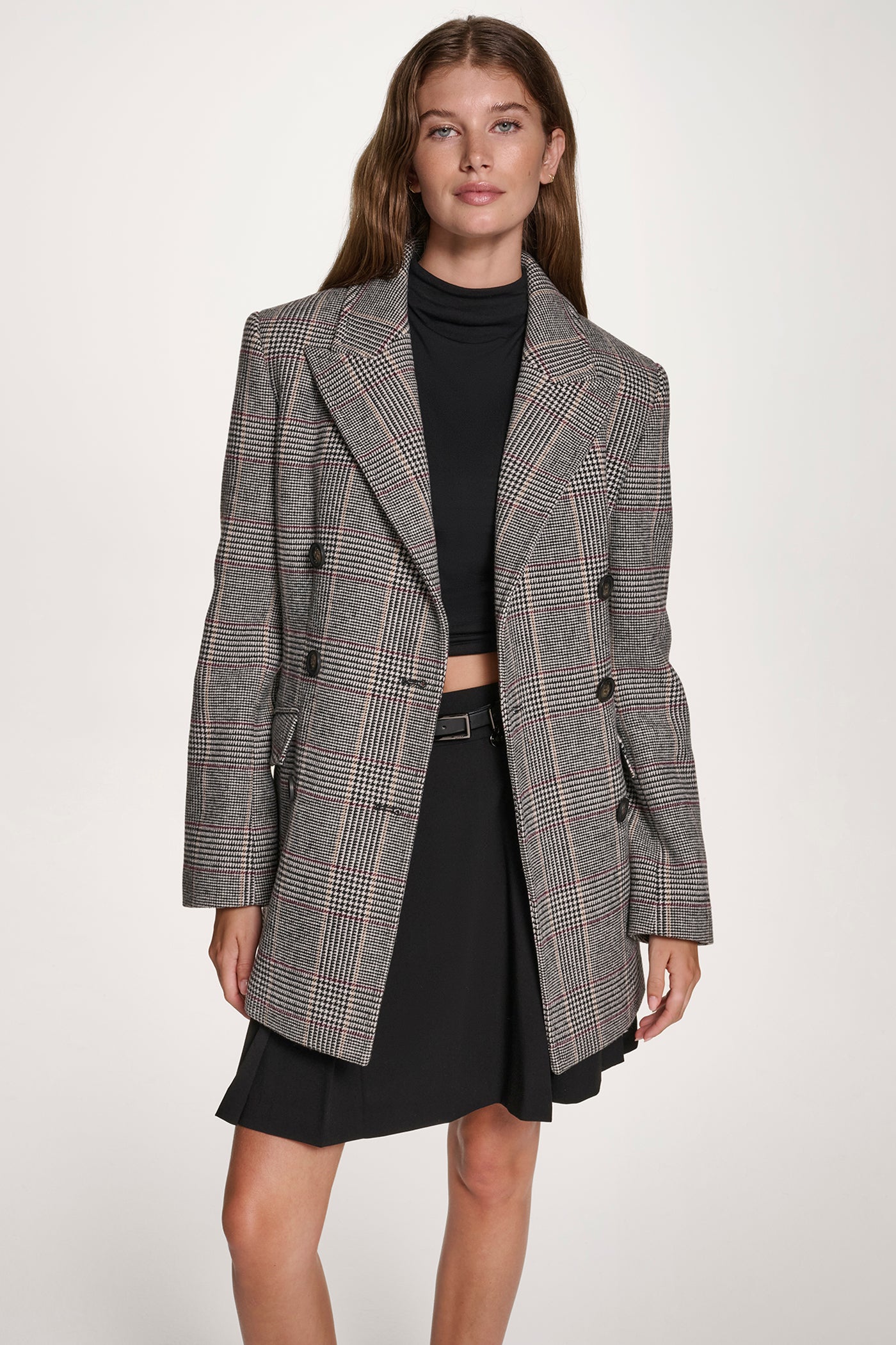 Plaid Combo PLAID JACKET WITH BELT, FRONT VIEW | WOMENS COATS & JACKETS