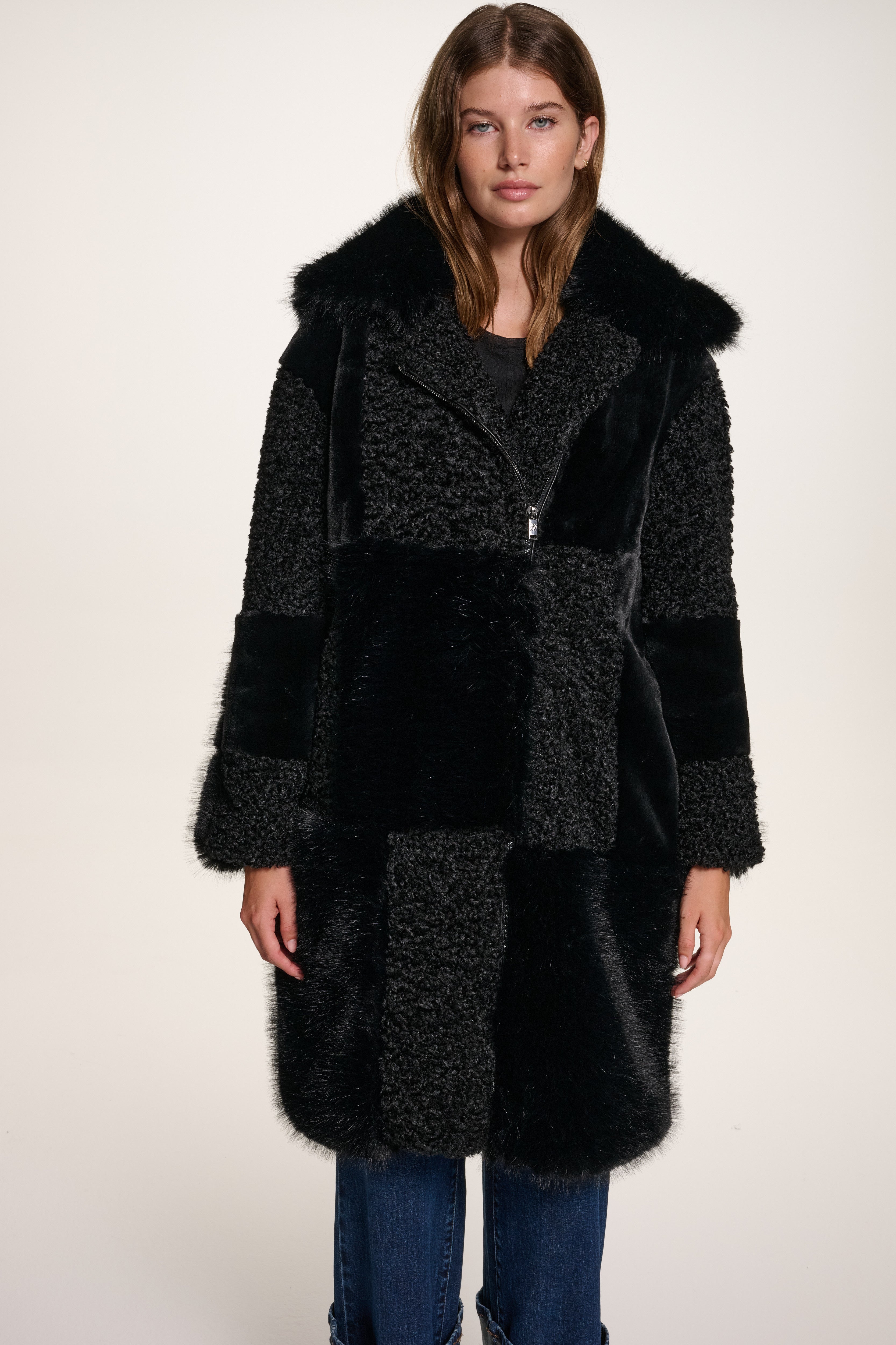 Black PATCHWORK FAUX FUR JACKET, VIEW 1 | Products