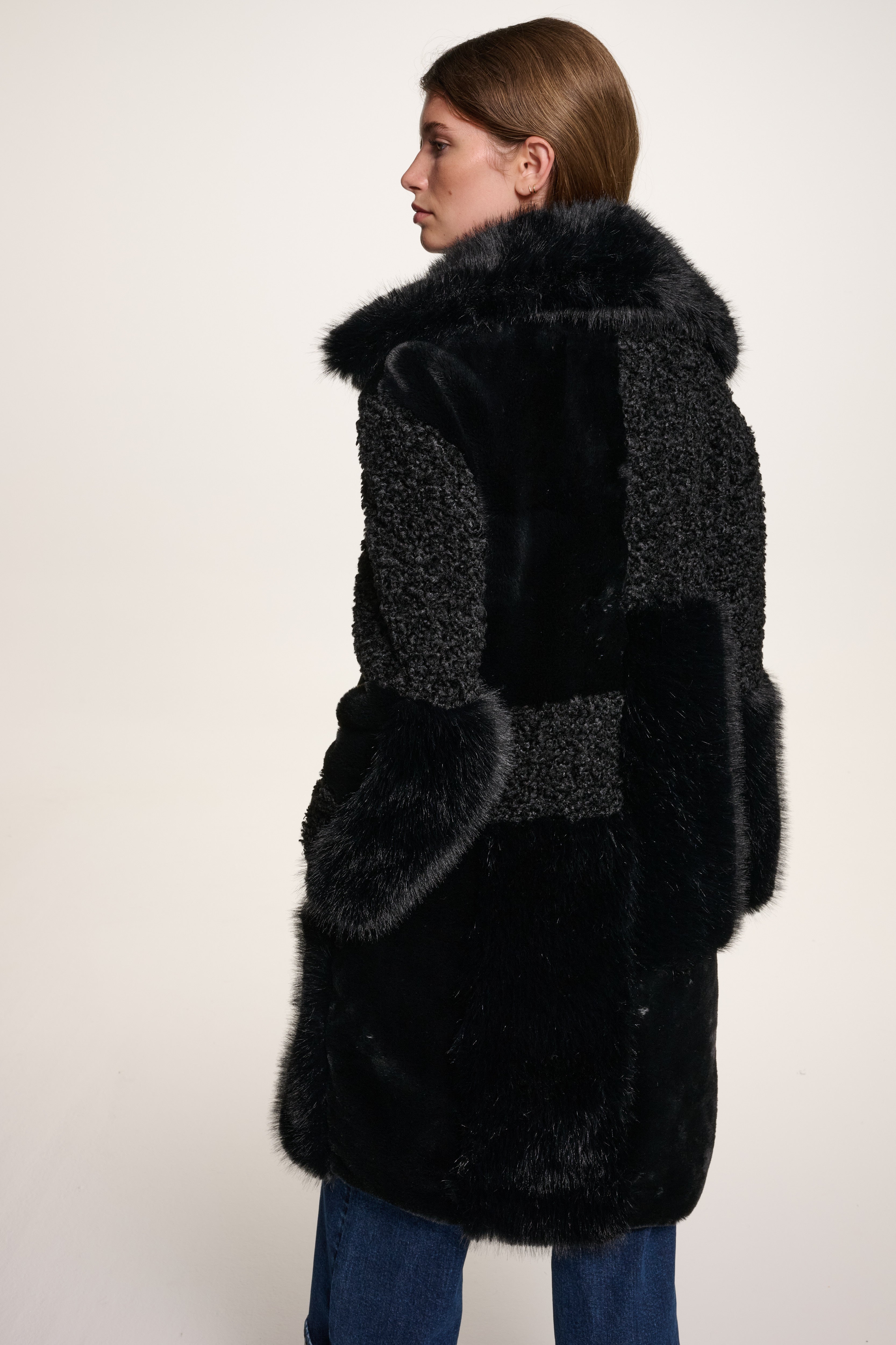 Black PATCHWORK FAUX FUR JACKET, VIEW 2 | Products