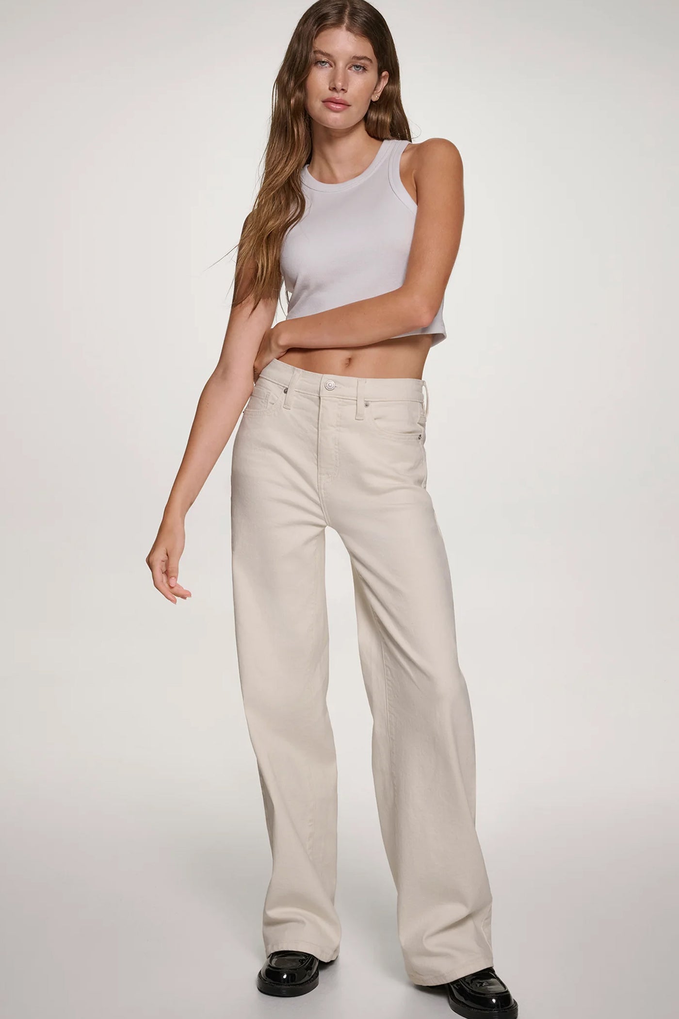 Ecru HIGH-RISE TAILORED WIDE LEG JEAN, VIEW 1 | Pants & Denim