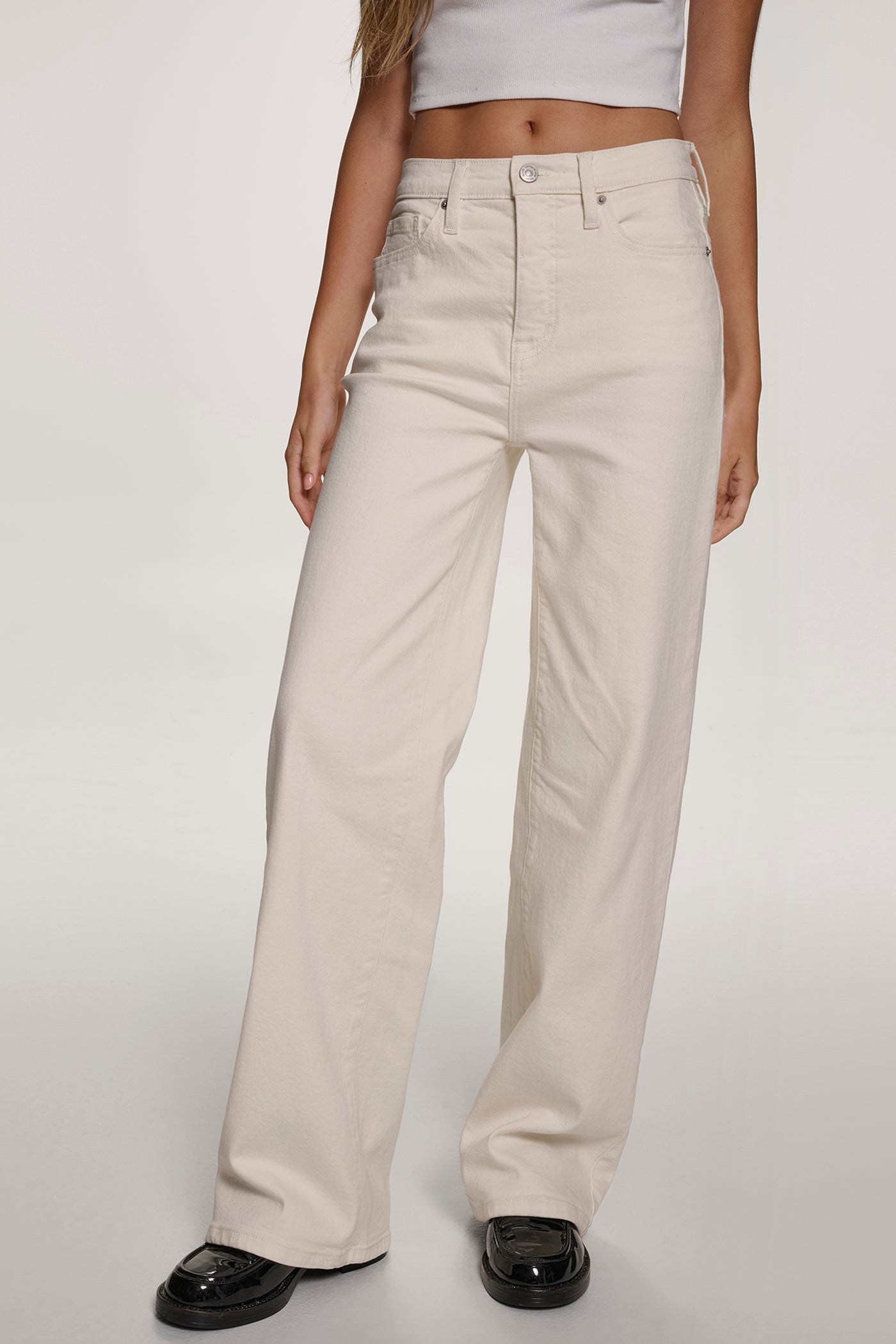 Ecru HIGH-RISE TAILORED WIDE-LEG JEAN, VIEW 1 | Women's Clearance