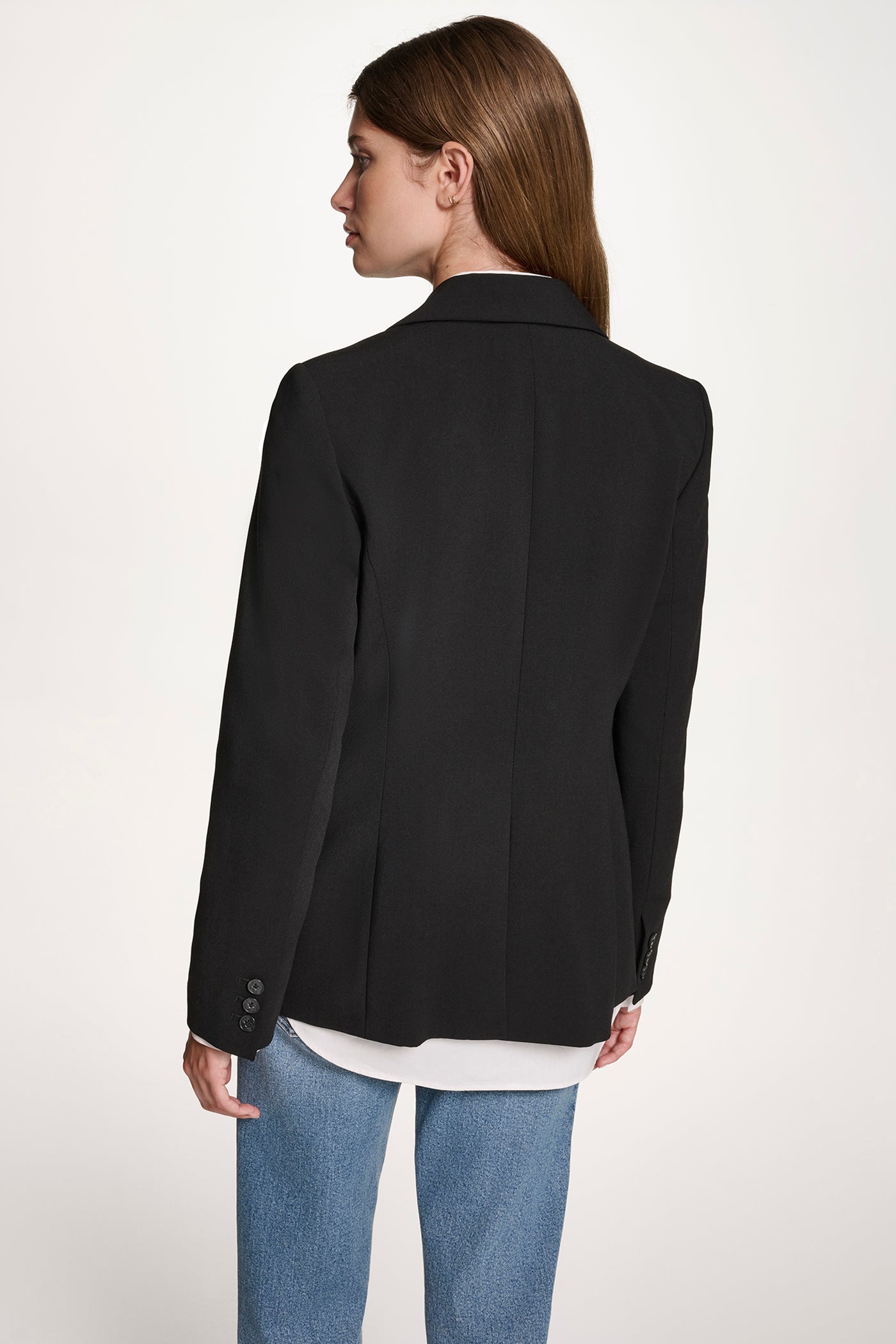 Black ONE BUTTON JACKET, BACK VIEW | Clothing