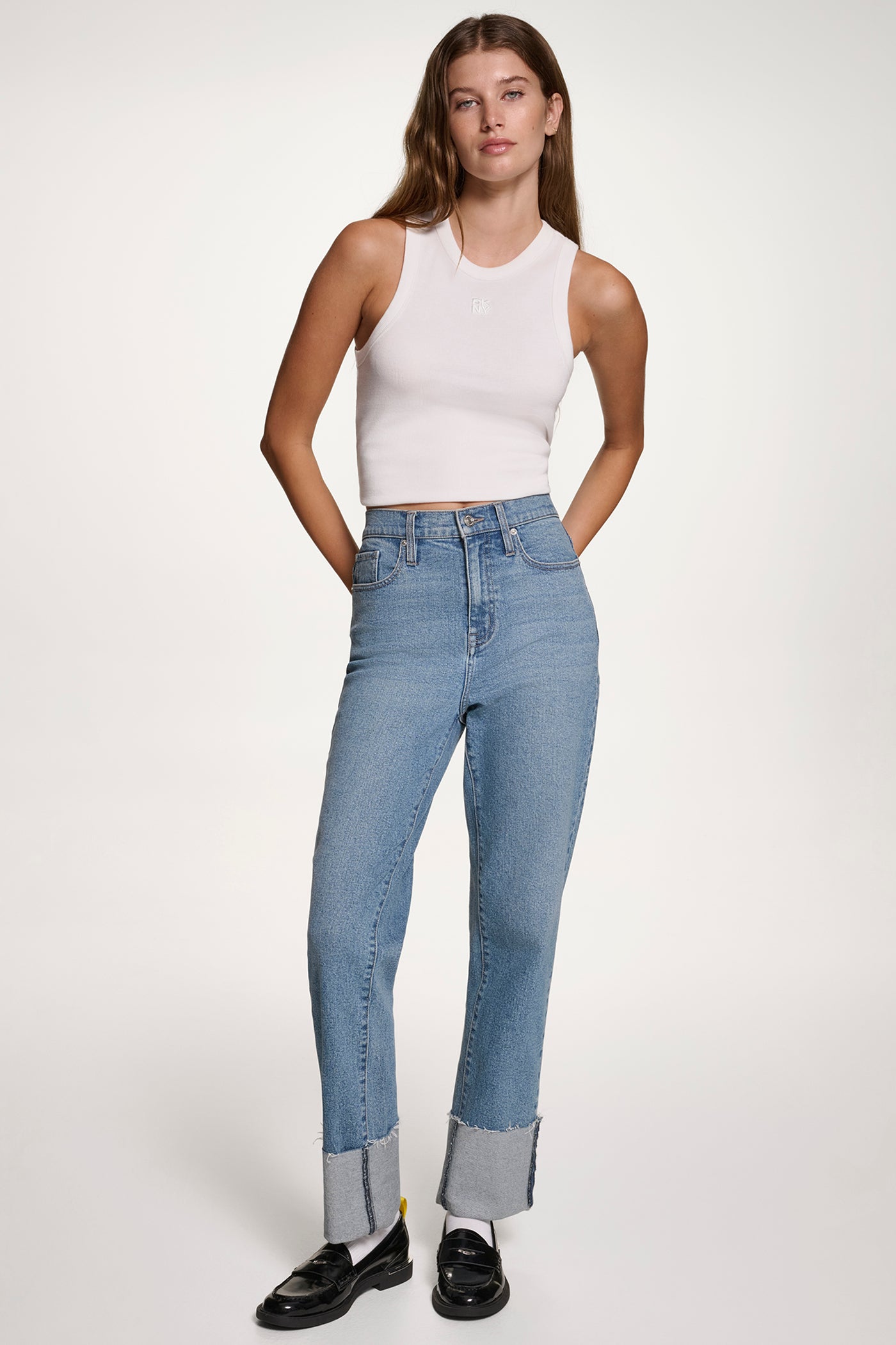 HIGH-RISE RAW-EDGE CUFFED STRAIGHT-LEG JEANS VIEW 3 | Fall Collection