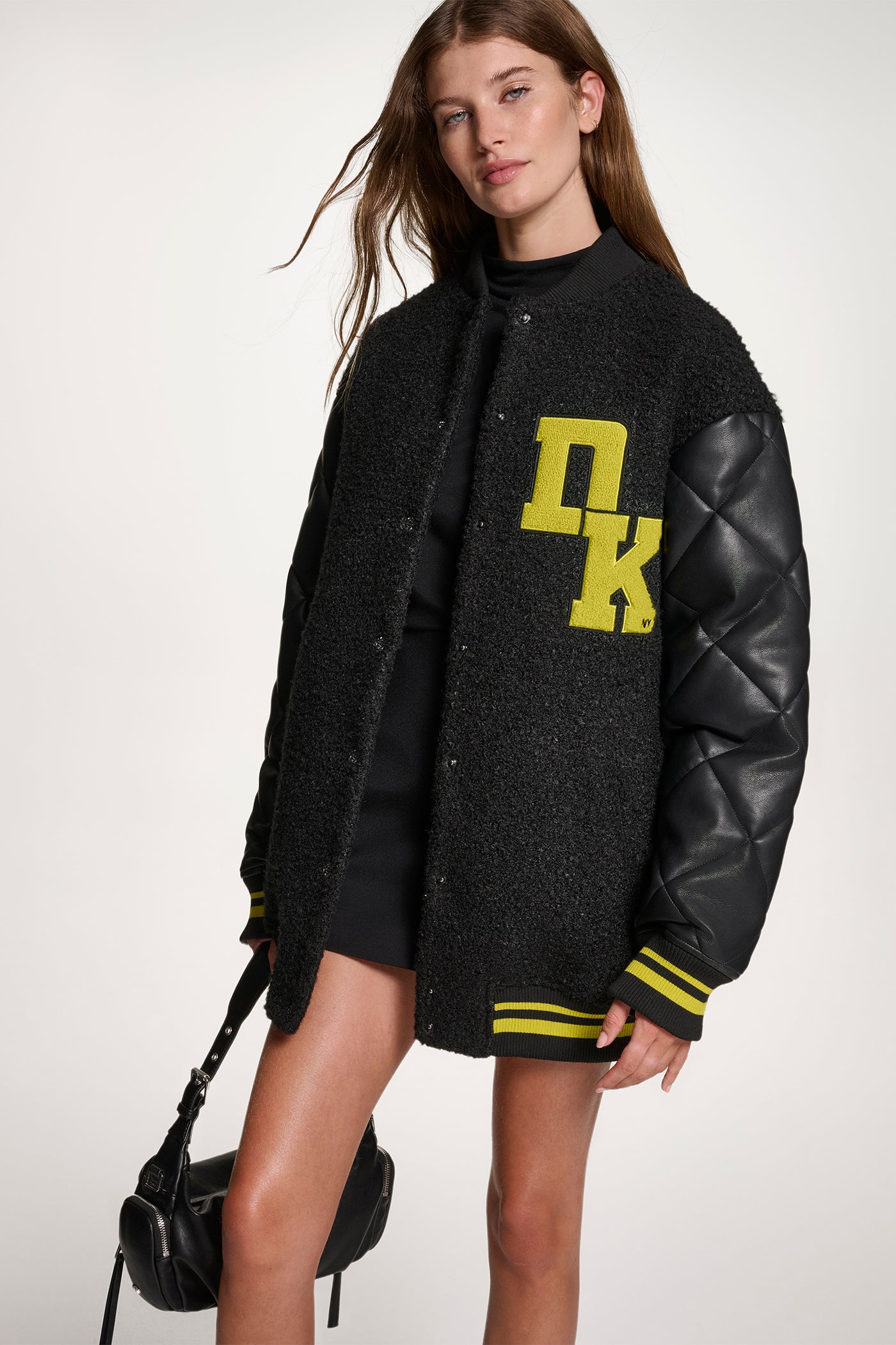 Black LONG SLEEVE TIGHT BOUCLE LOGO BUTTON FRONT JACKET, FRONT VIEW | WOMENS COATS & JACKETS