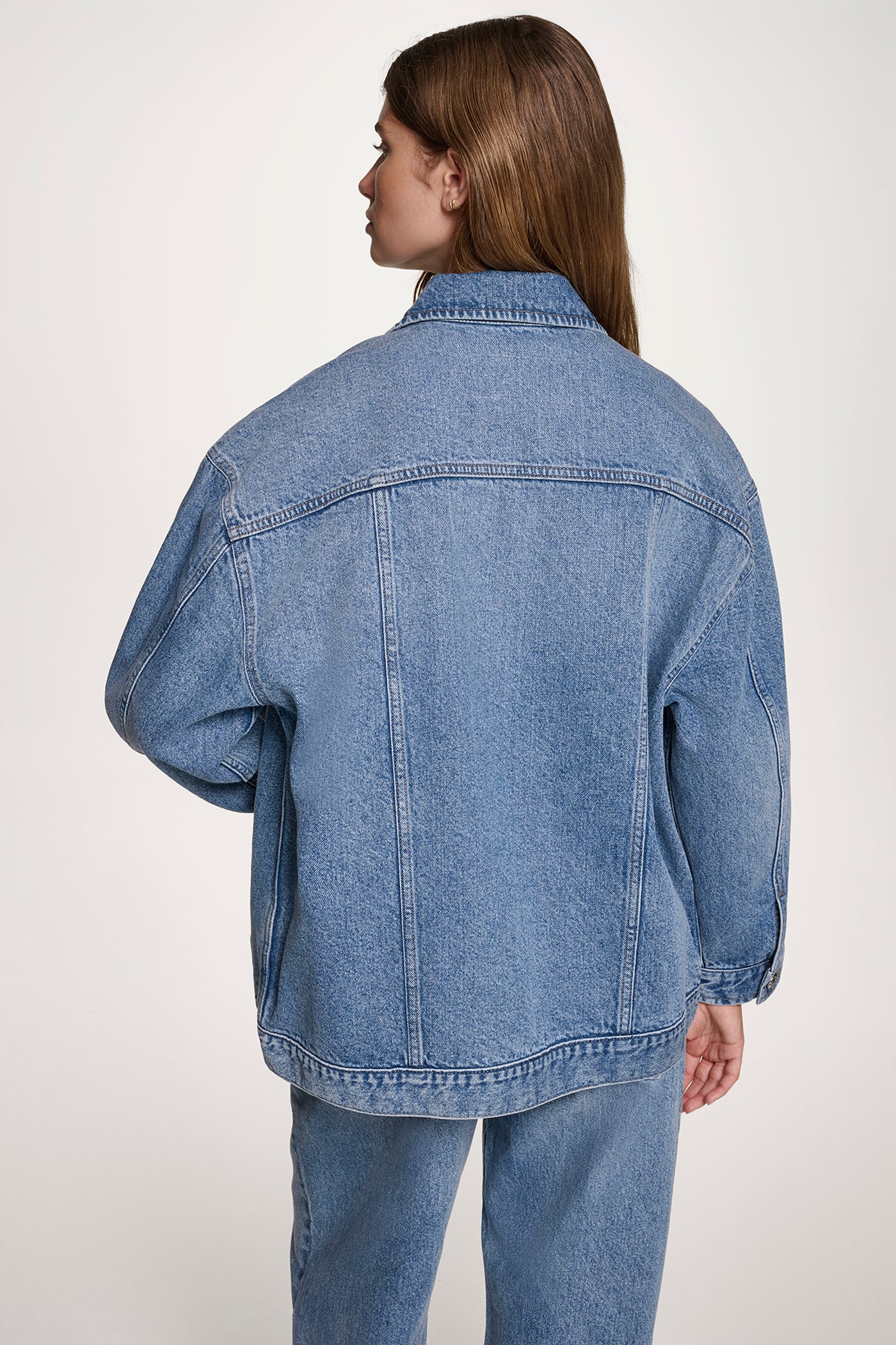 CEDAR STREET MAXI DENIM TRUCKER JACKET, BACK VIEW | Clothing