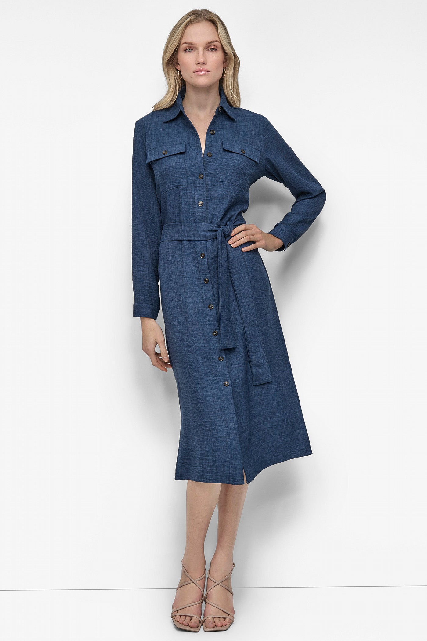 DENIM COLLARED BUTTON DRESS, FRONT VIEW | SALE DRESSES