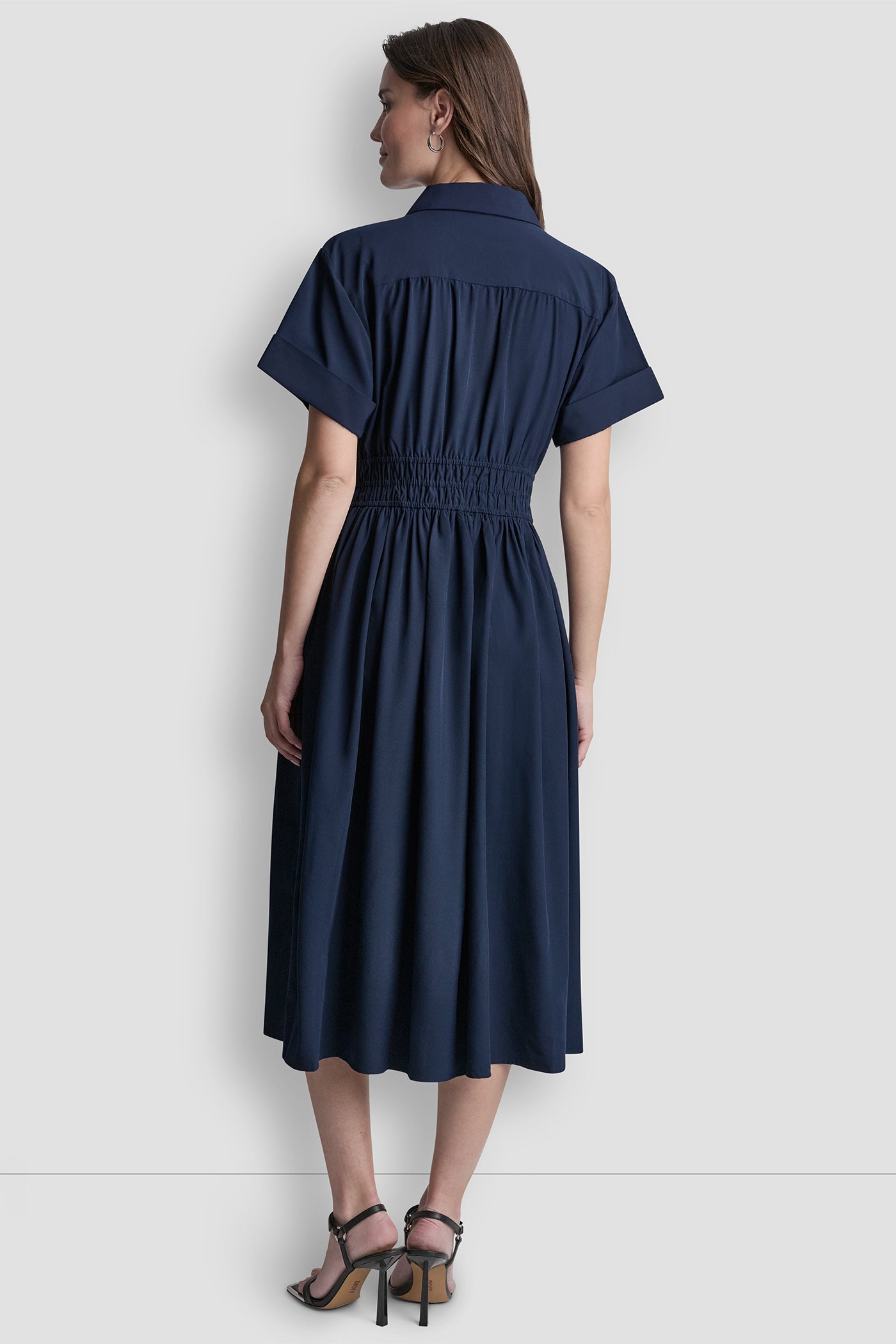 Spring Navy SMOCKED-WAIST COMMUTER DRESS, VIEW 2 | SPRING 2026