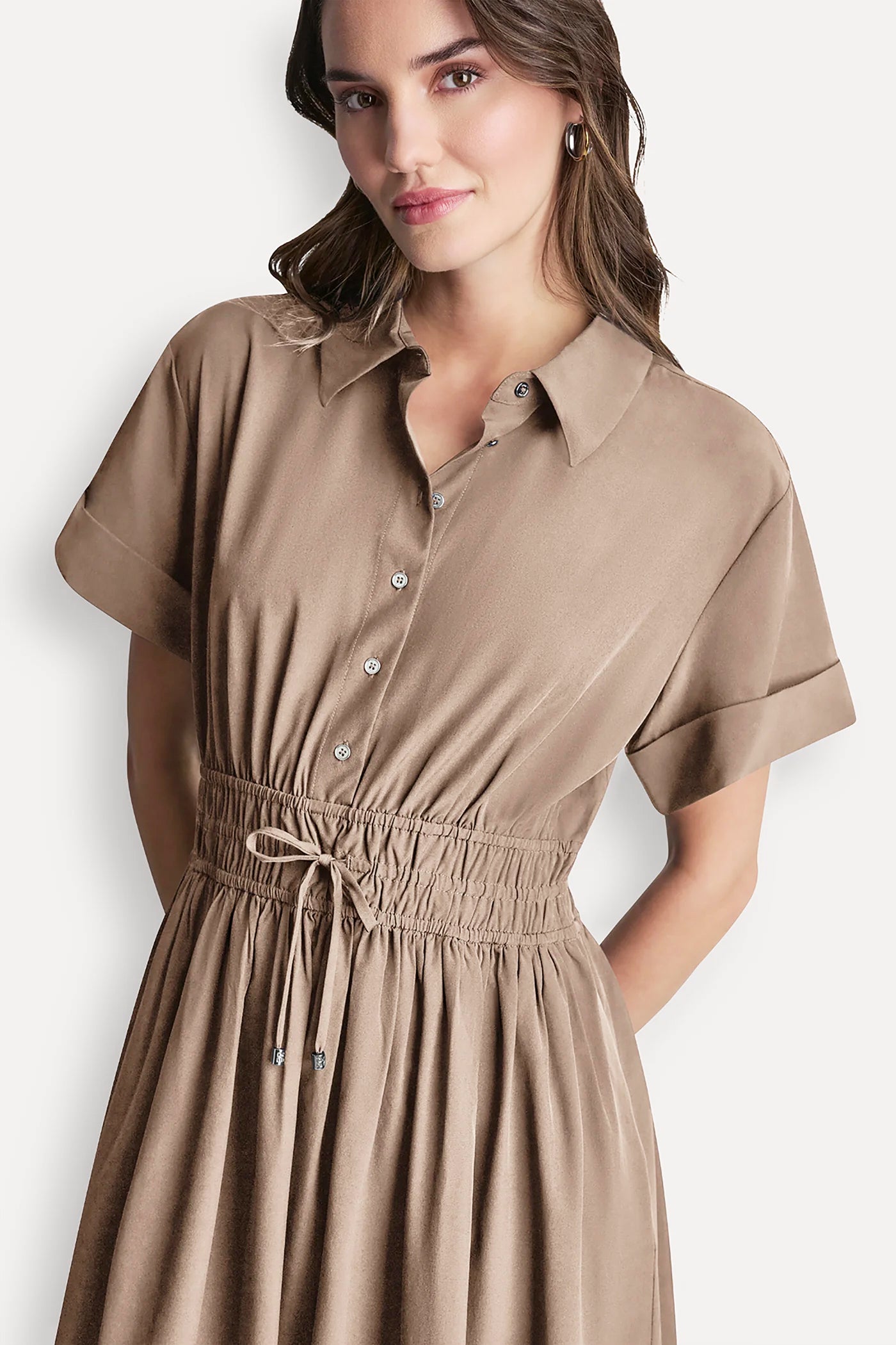 Cappuccino SMOCKED-WAIST COMMUTER DRESS, VIEW 2 | Dresses Under $100