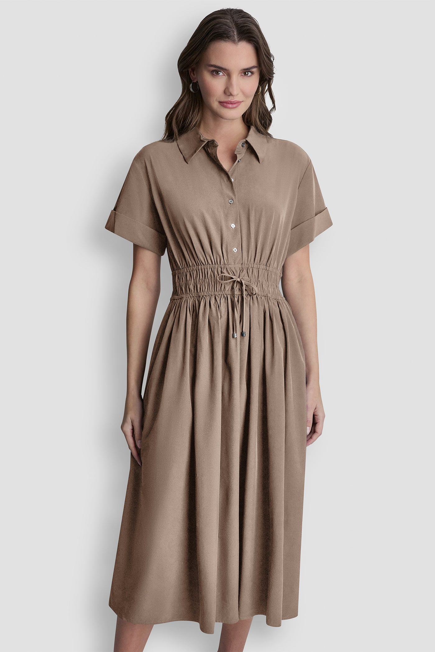Cappuccino SMOCKED-WAIST COMMUTER DRESS, VIEW 2 | Dresses & Jumpsuits