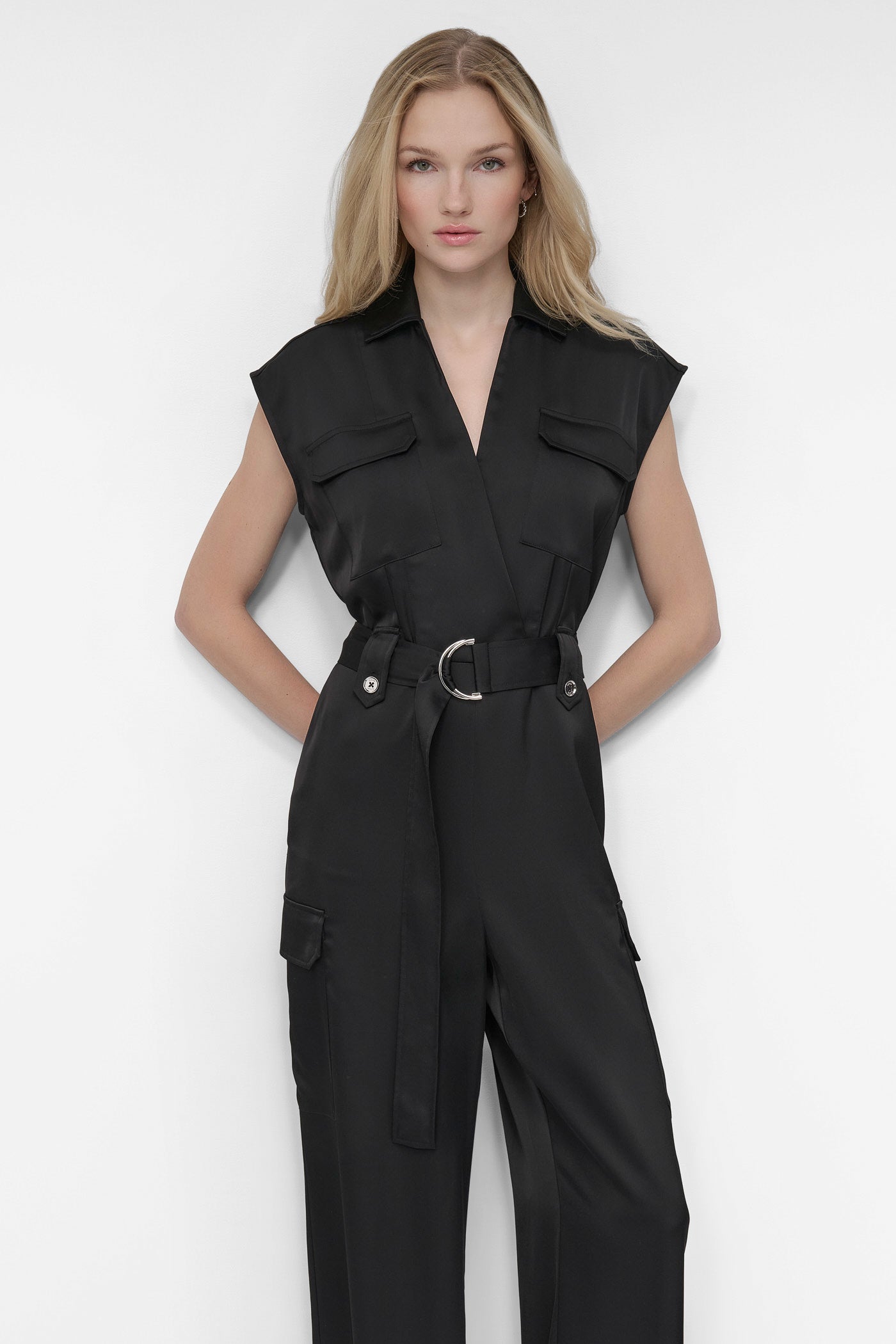 BELTED WRAP-EFFECT CARGO JUMPSUIT VIEW 4 | SALE DRESSES