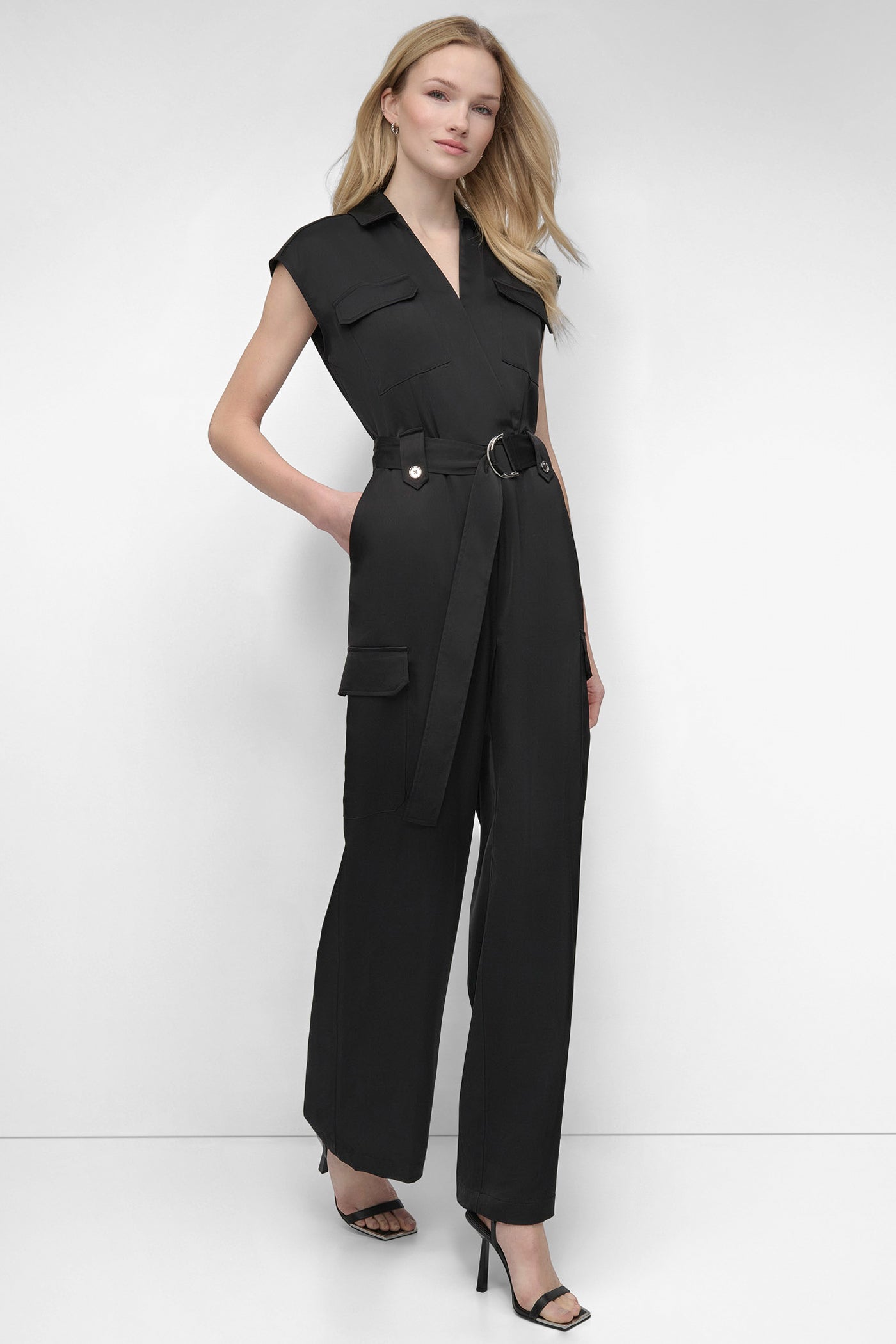 BELTED WRAP-EFFECT CARGO JUMPSUIT VIEW 3 | SALE DRESSES