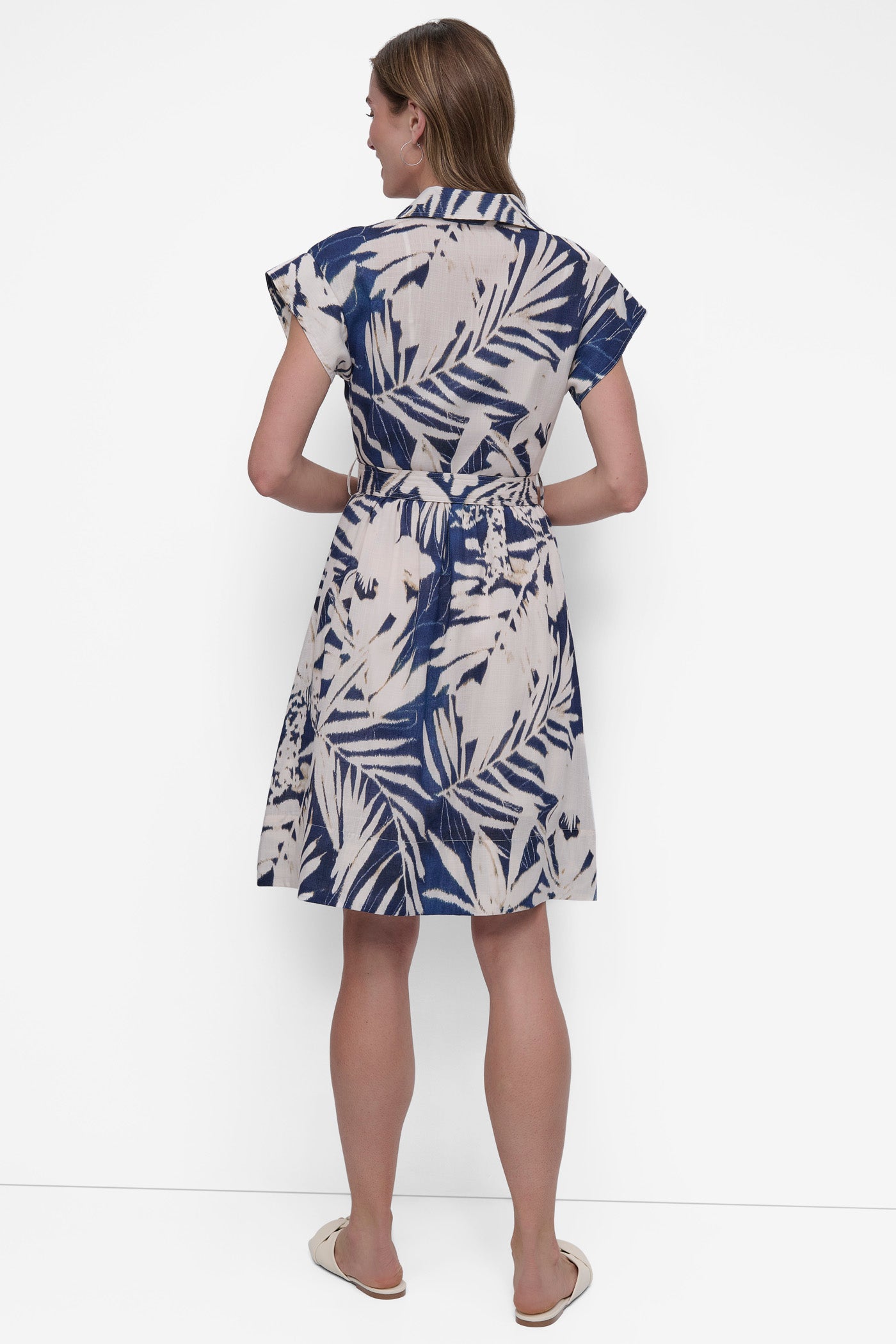 NAVY MULTI BELTED FLORAL SHIRT DRESS, BACK VIEW | SALE DRESSES