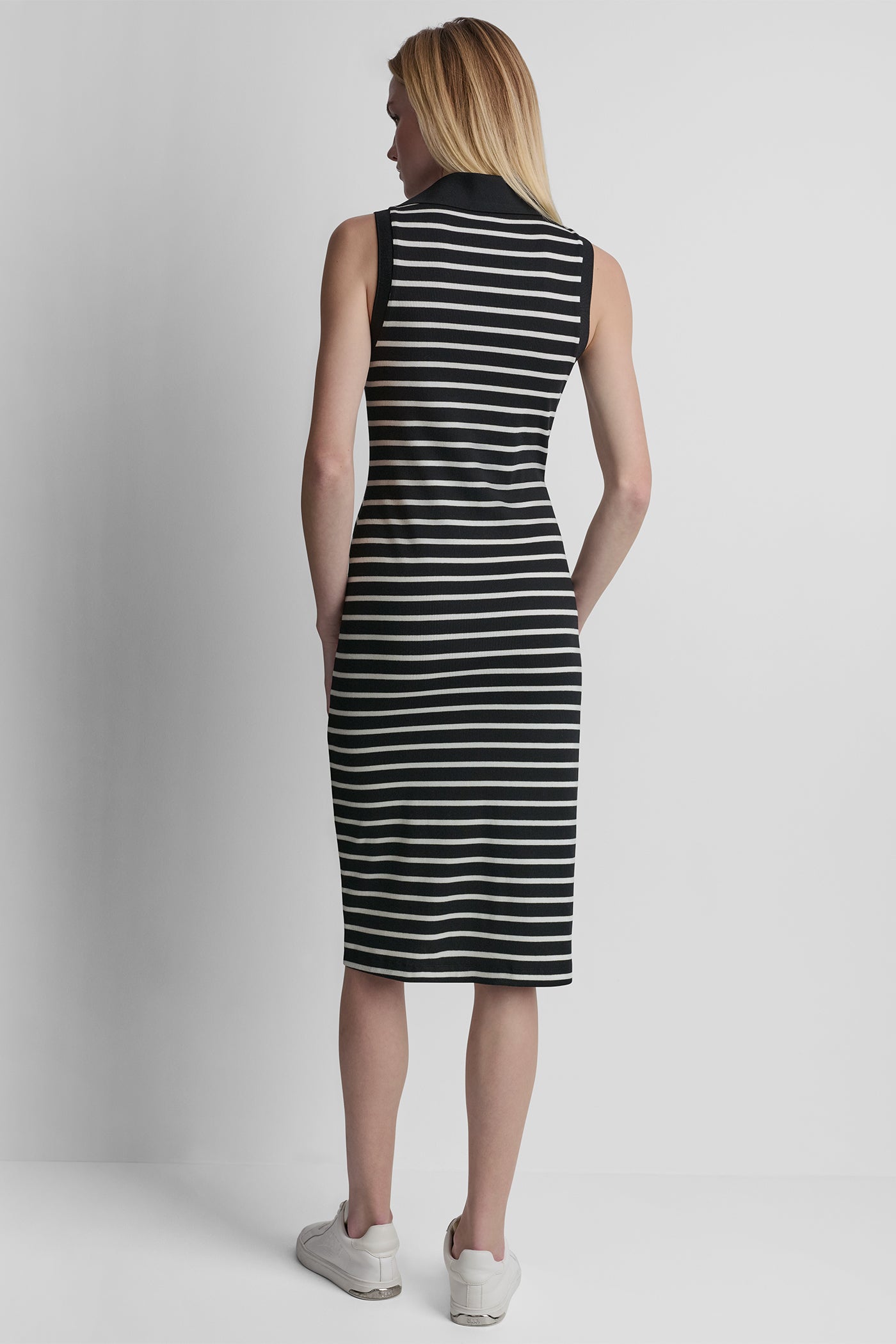 Black/Ivory SLEEVELESS RIBBED POLO DRESS, VIEW 2 | SPRING 2026