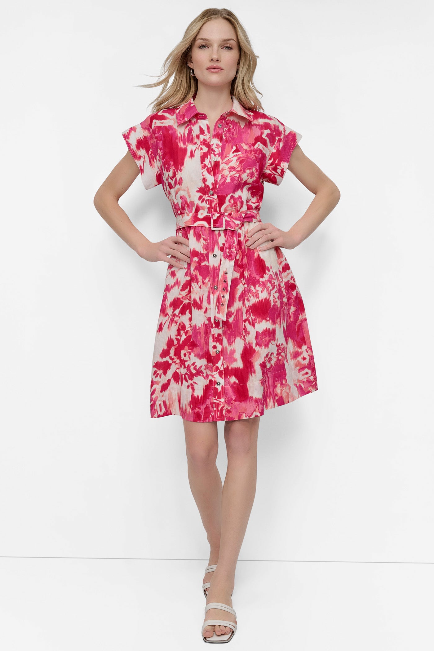 FLORAL AZALEA MULTI BELTED FLORAL SHIRT DRESS, FRONT VIEW | SALE DRESSES