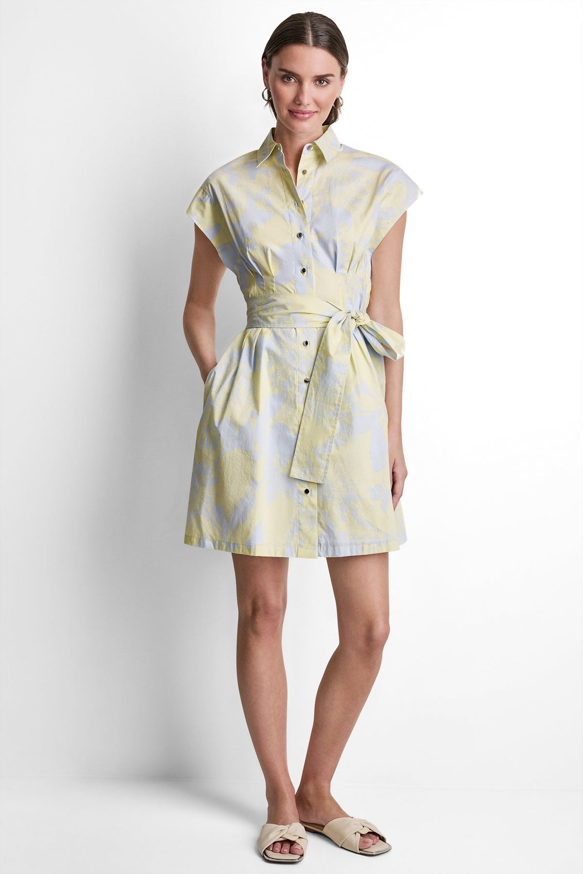 COTTON CAP SLEEVE MINI SHIRT DRESS VIEW 2